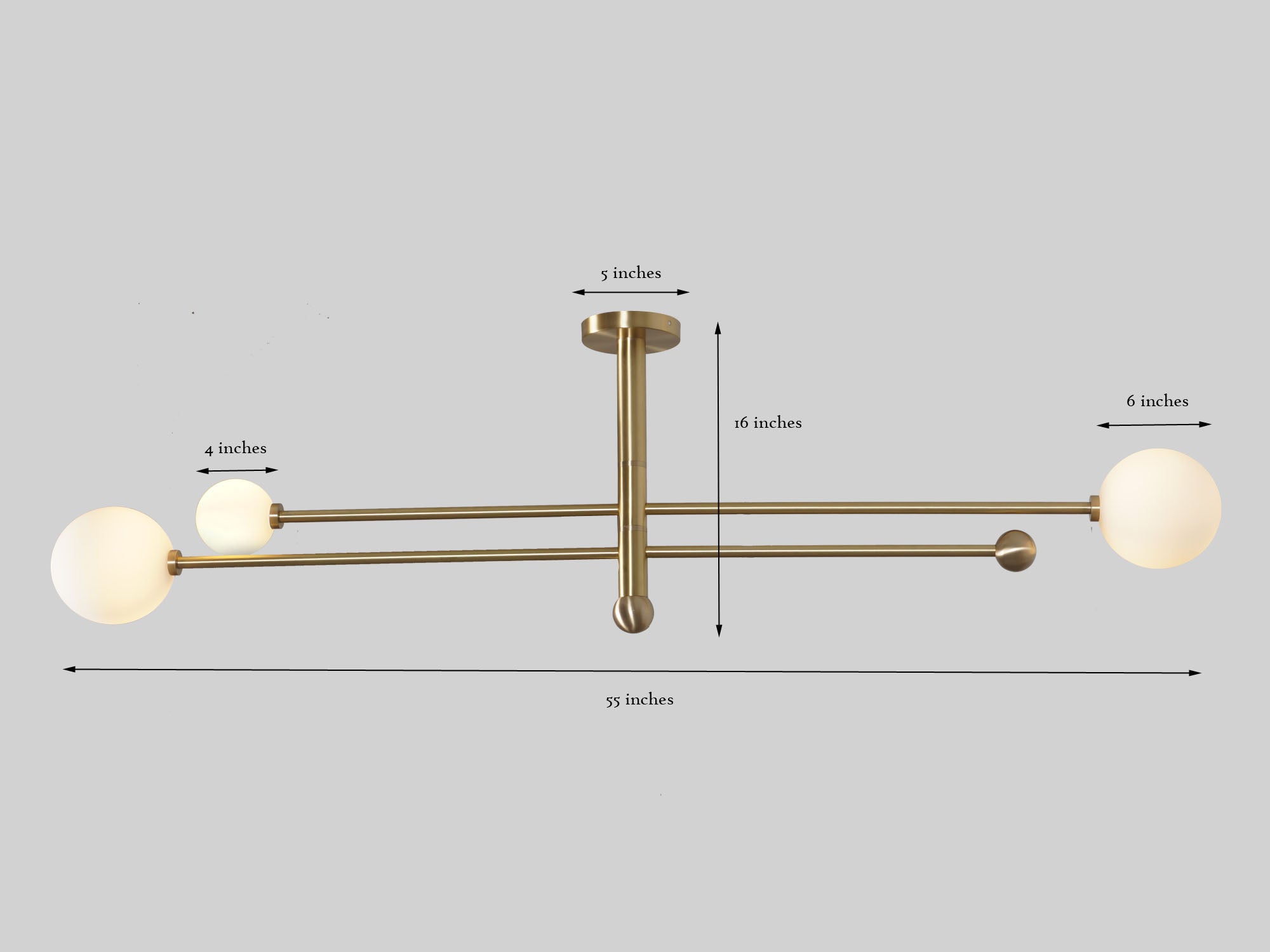 Three Globe Light Brass Linear Sputnik Chandelier - Doozie Light Studio