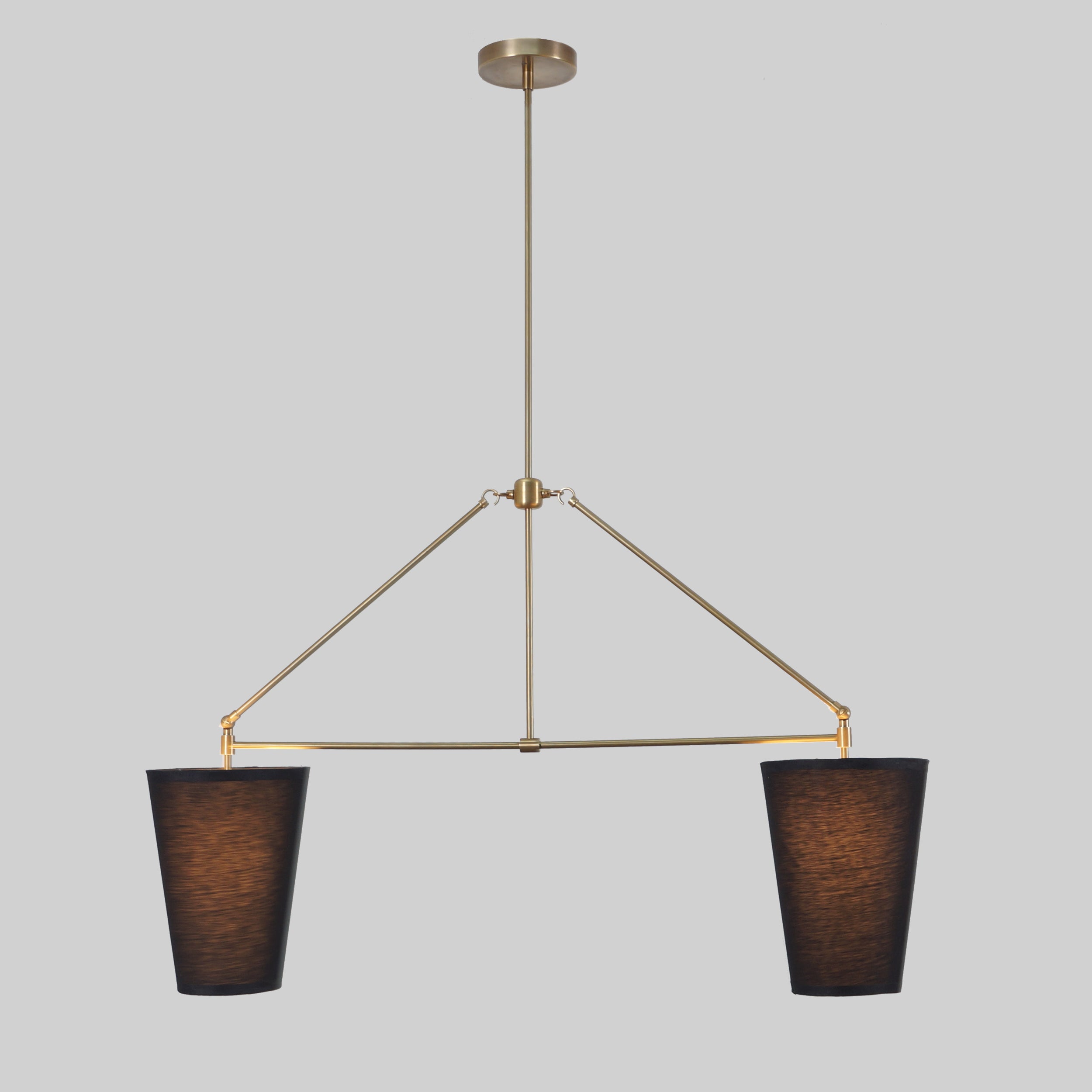 Two Light Linen Shade Brass Pendant Ceiling Light Fixture - Doozie Light Studio