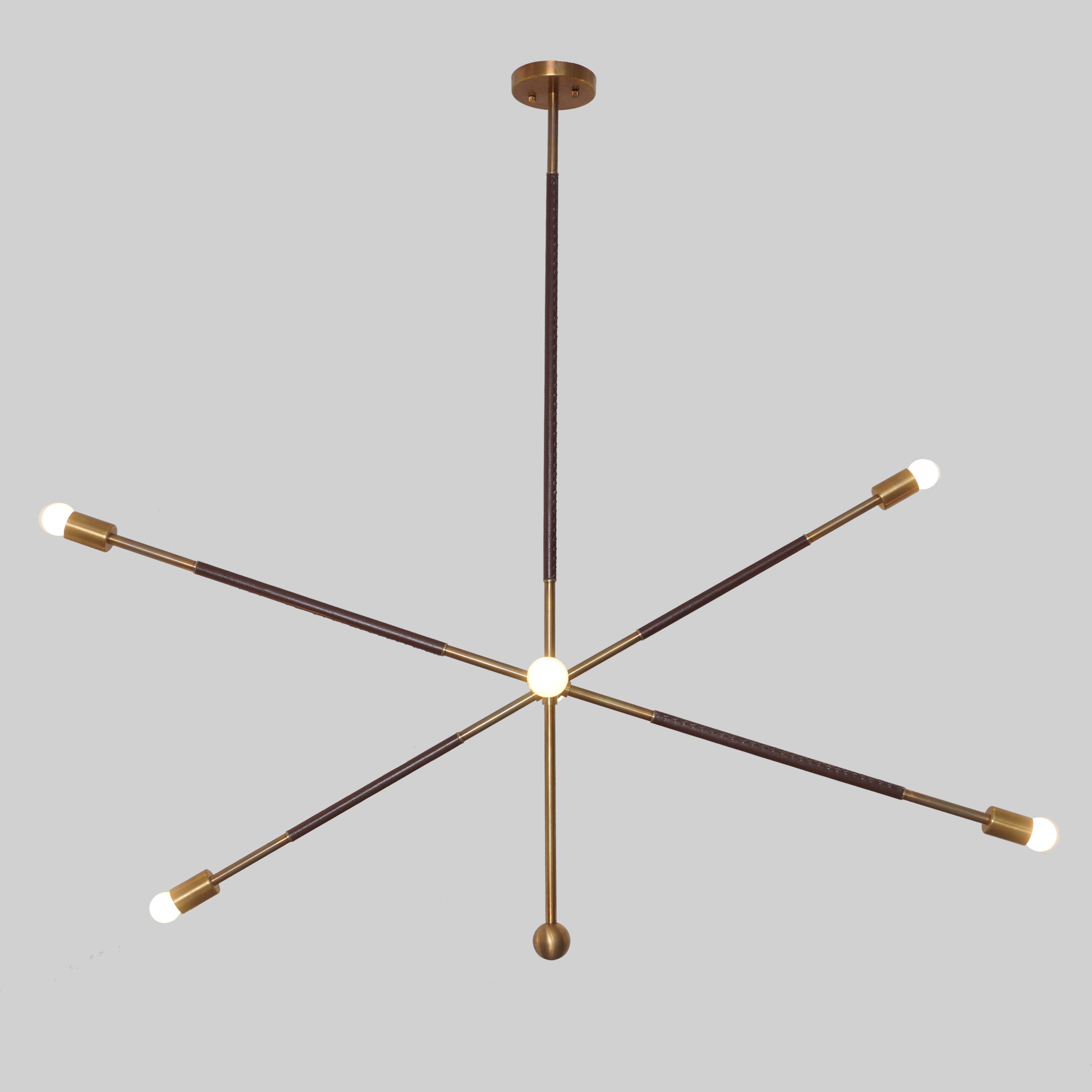 Stilnovo Brass Six Light Highway Ceiling Chandelier Pendant Light - Doozie Light Studio