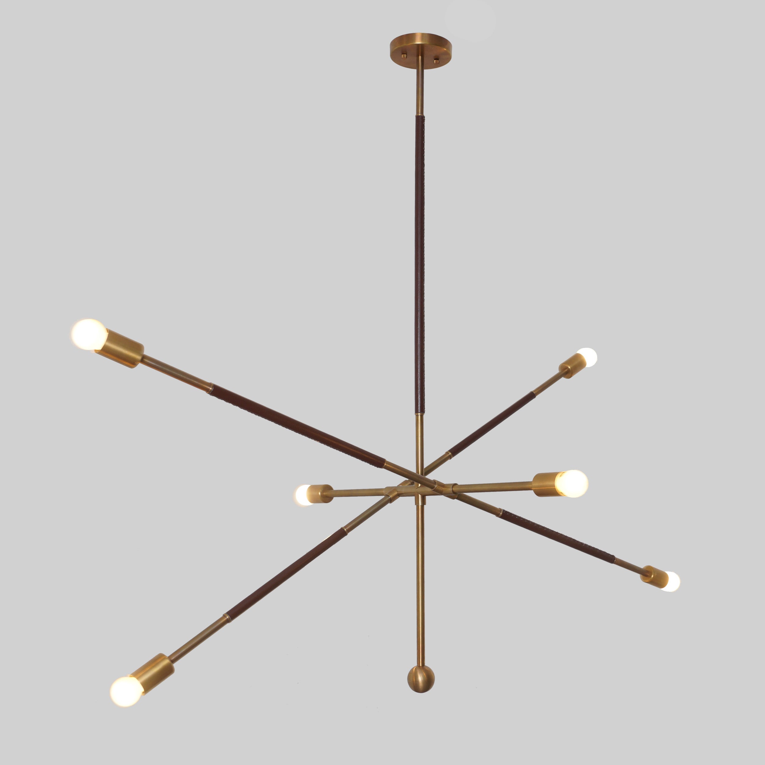 Stilnovo Brass Six Light Highway Ceiling Chandelier Pendant Light - Doozie Light Studio