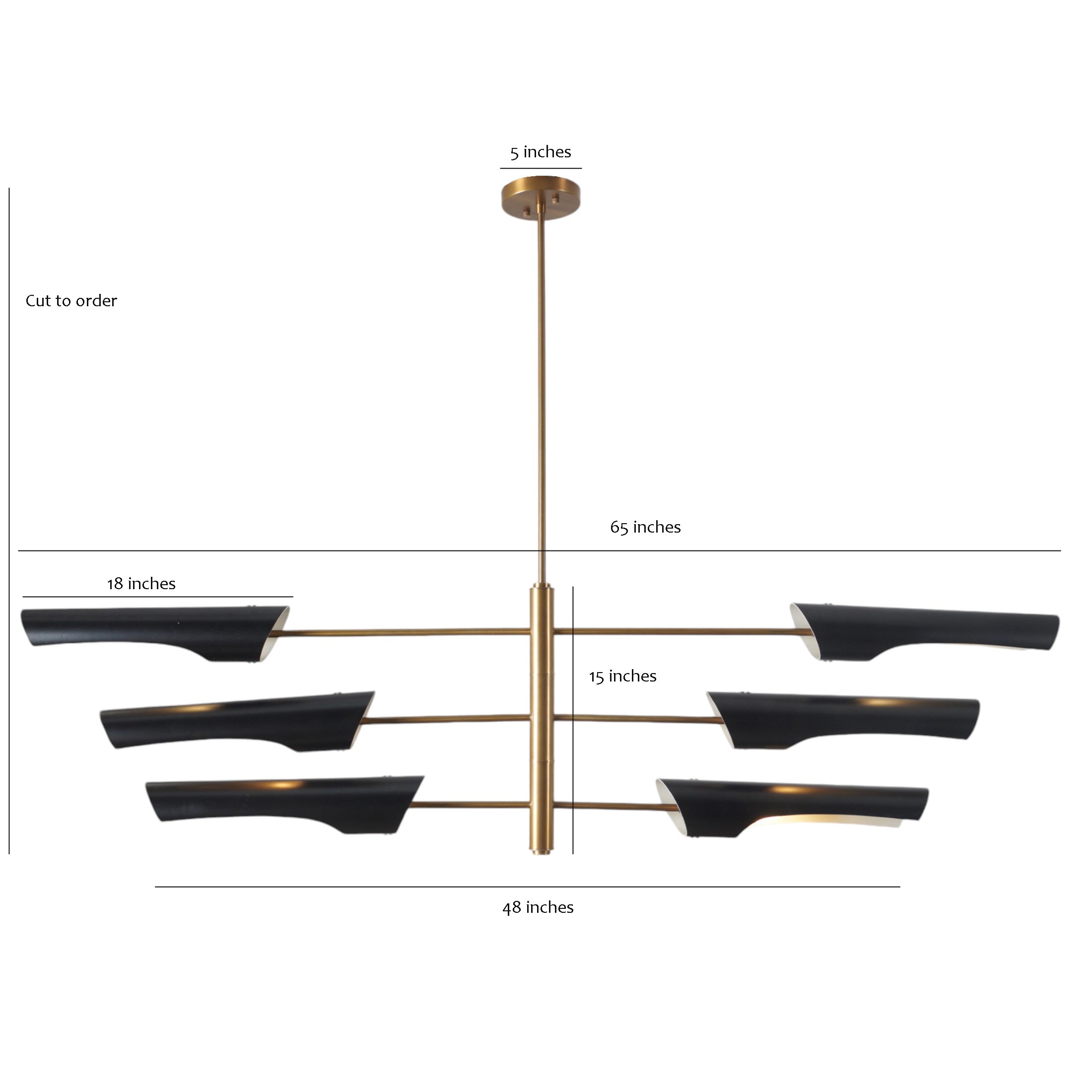 Modern Brass Six Shade Three Tired Sputnik Chandelier - Doozie Light Studio