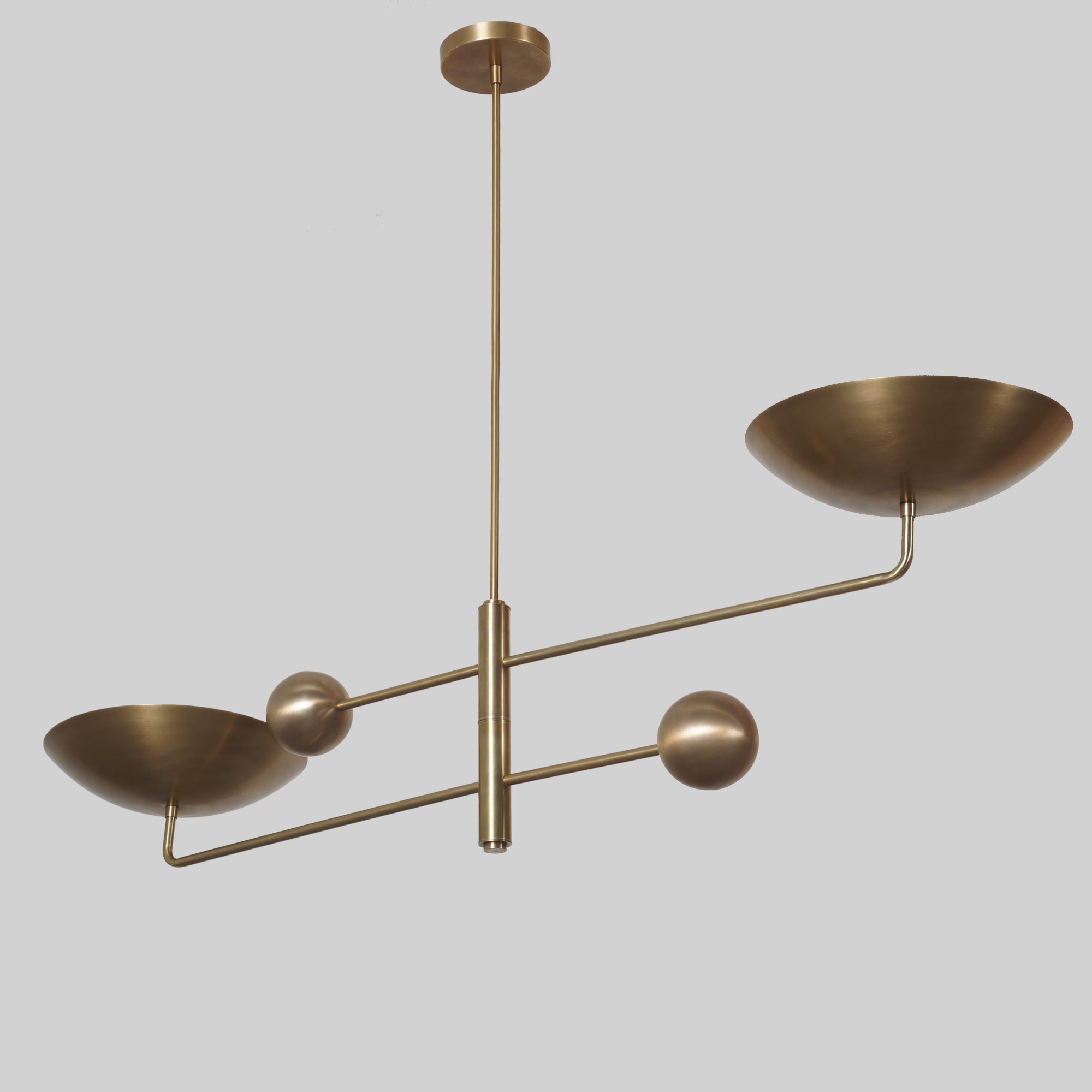 Two Curved Disk Shade Brass Chandelier Fixture - Doozie Light Studio