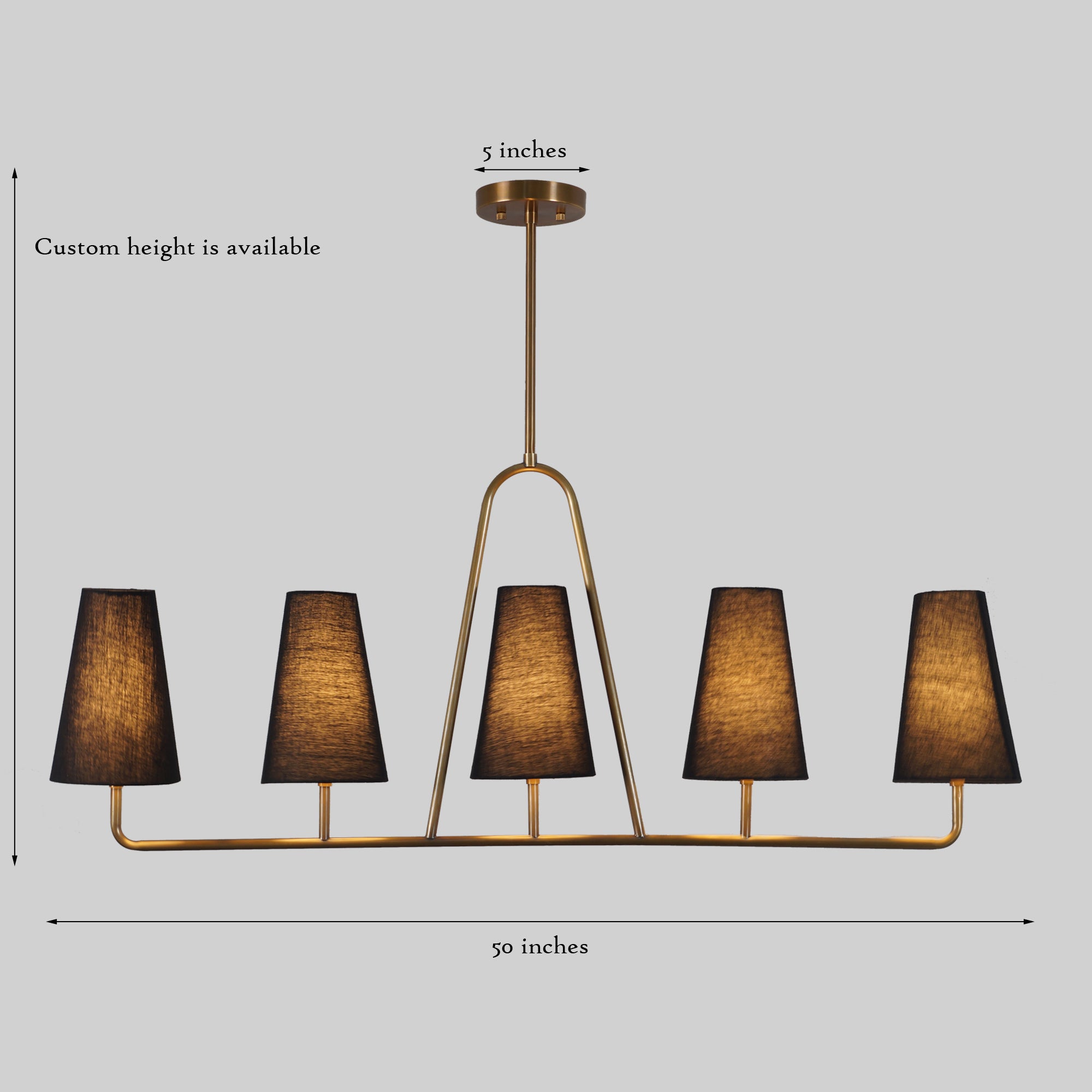 Five Linen Shade Linear Light Brass Chandelier Fixture - Doozie Light Studio