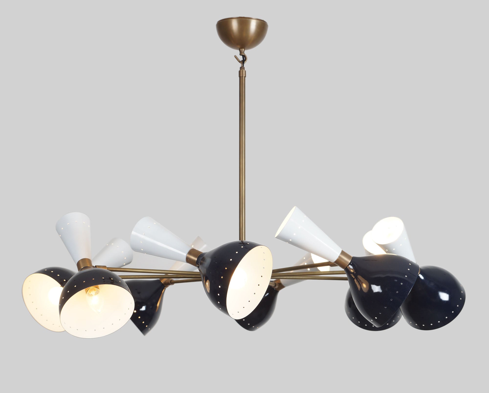 Diabola 8 Shade Light Stilnovo Brass Chandelier Fixture - Doozie Light Studio