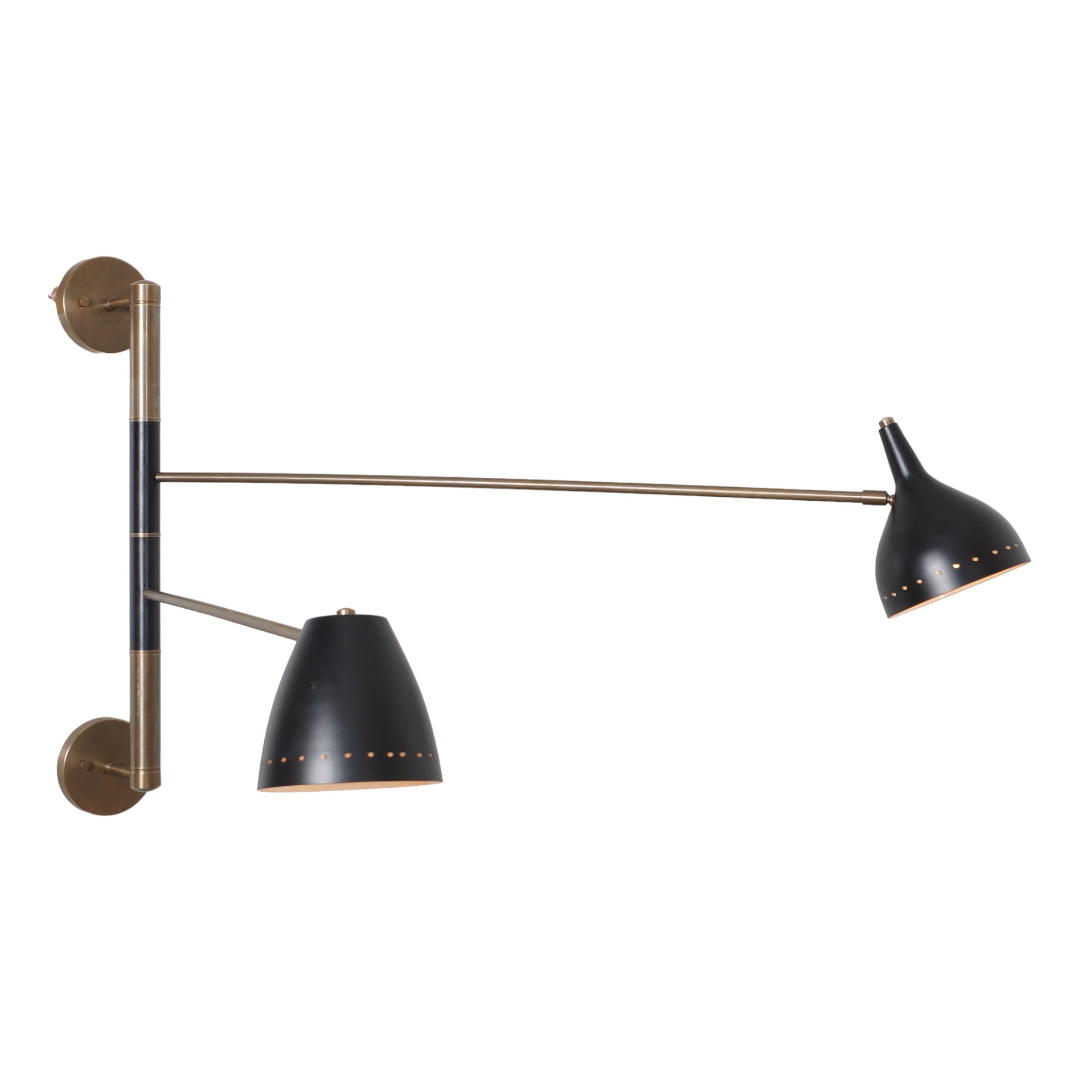 Double Shade Brass Articulated Arm Wall Fixture - Doozie Light Studio
