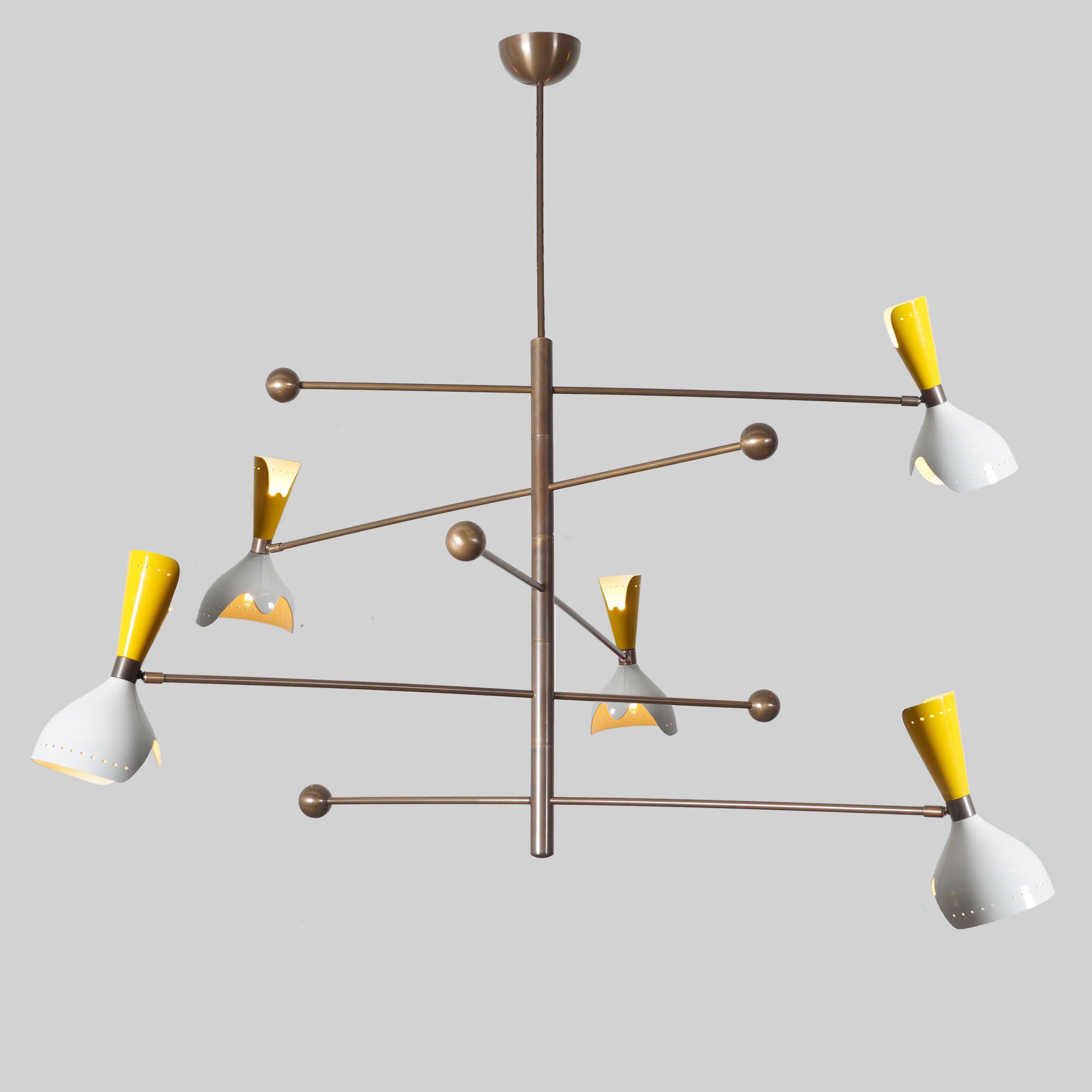 Five Shade Light Stilnovo Brass Chandelier Fixture - Doozie Light Studio