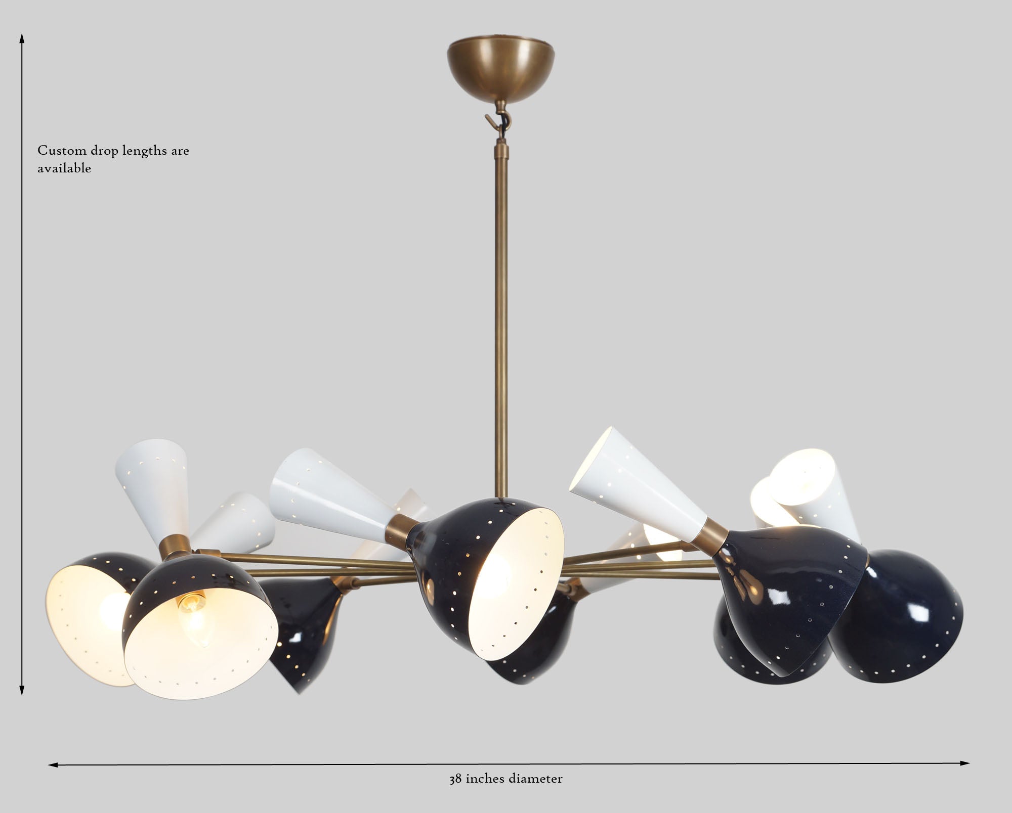 Diabola 8 Shade Light Stilnovo Brass Chandelier Fixture - Doozie Light Studio