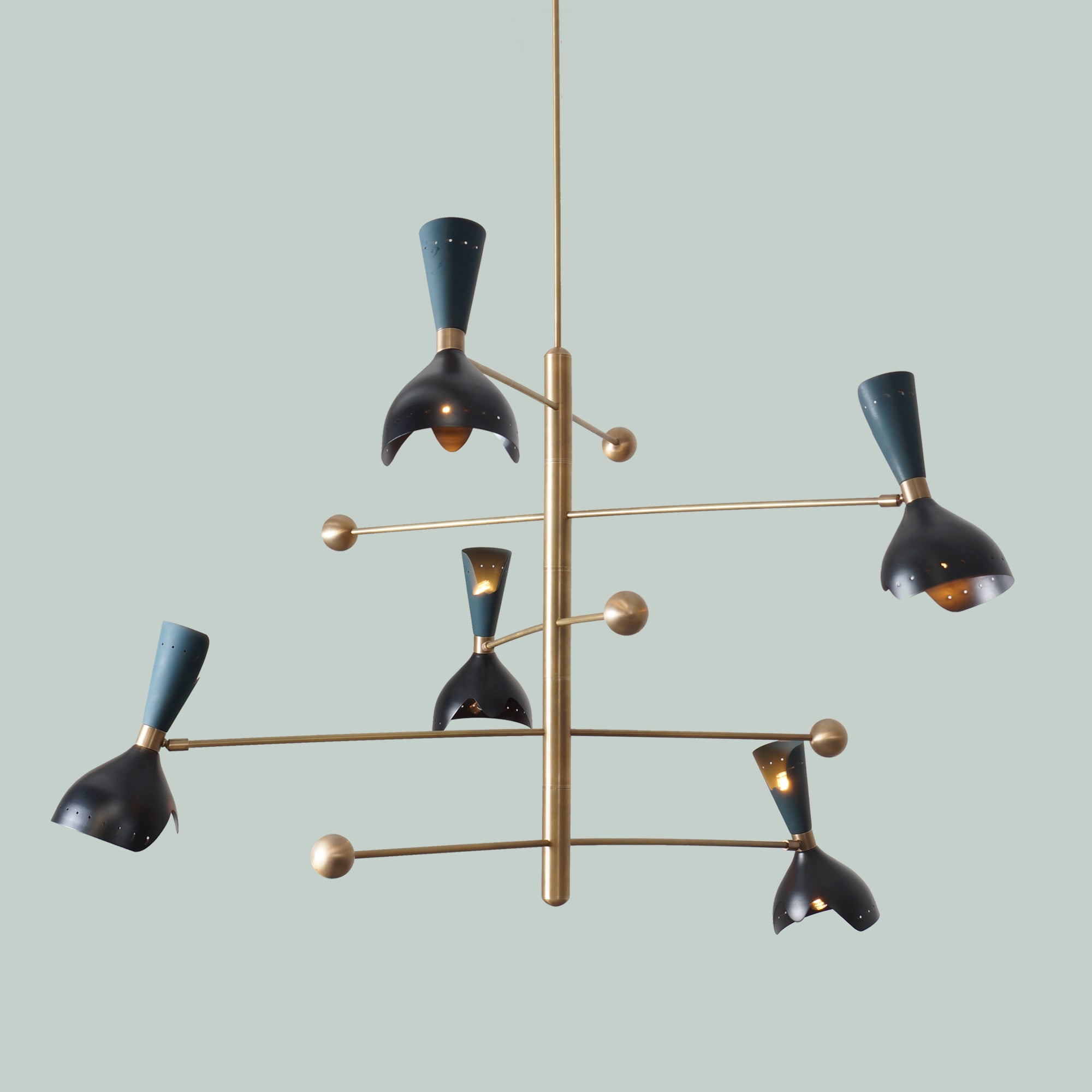 Five Light Shade Brass Pendant Light Fixture - Doozie Light Studio