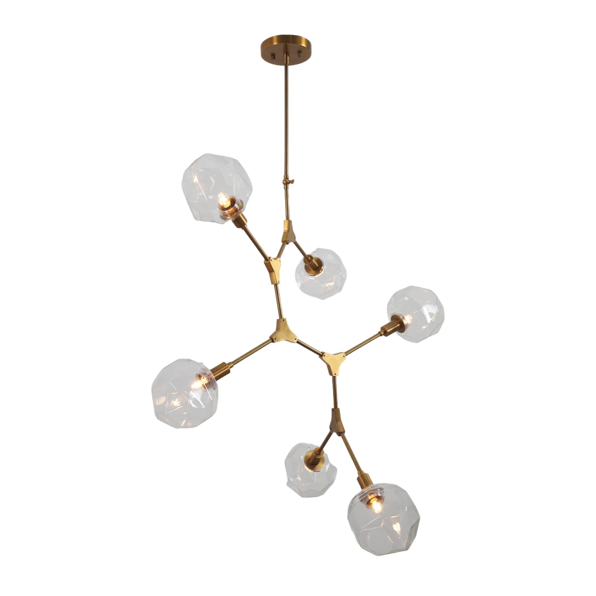 Modern Brass Six Globe Sputnik Branch Chandelier - Doozie Light Studio