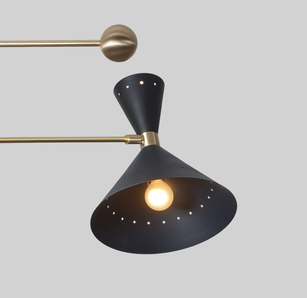 3 Shade Light Stilnovo Brass Chandelier Fixture - Doozie Light Studio