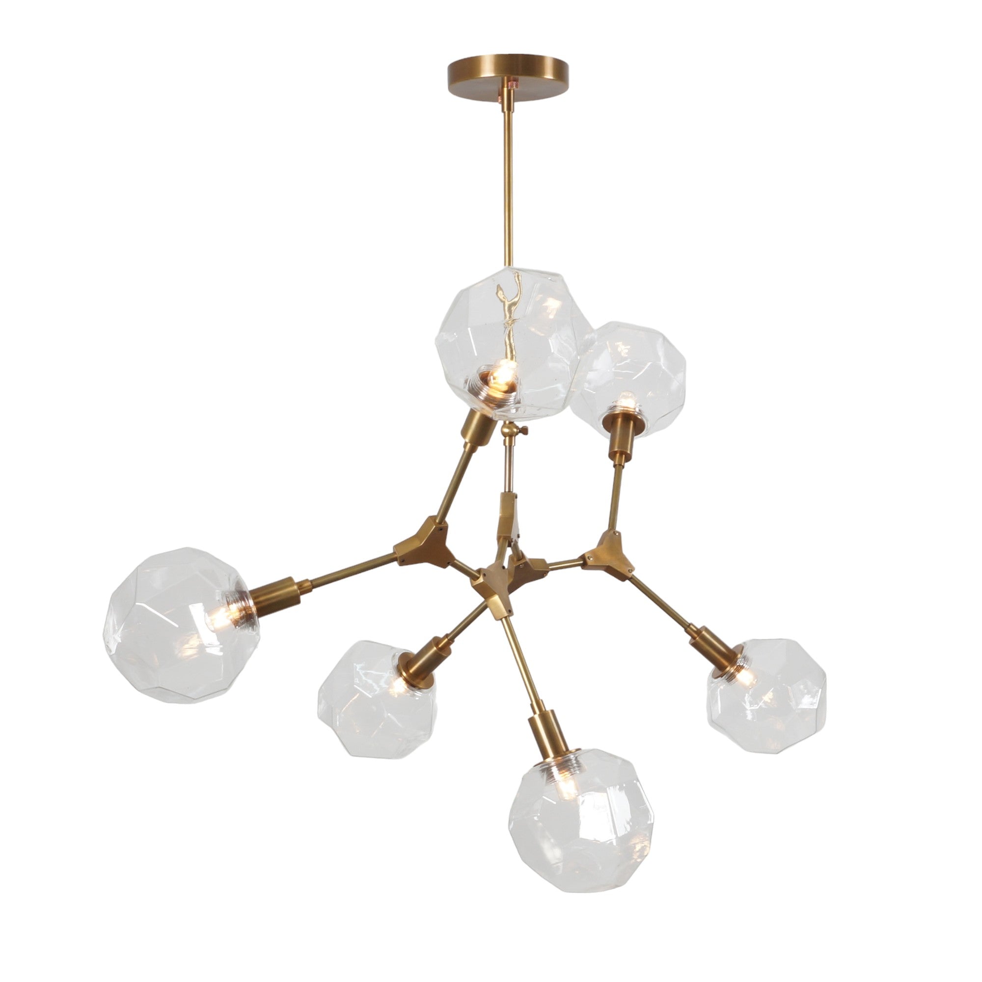 Modern Brass Six Globe Sputnik Branch Chandelier - Doozie Light Studio