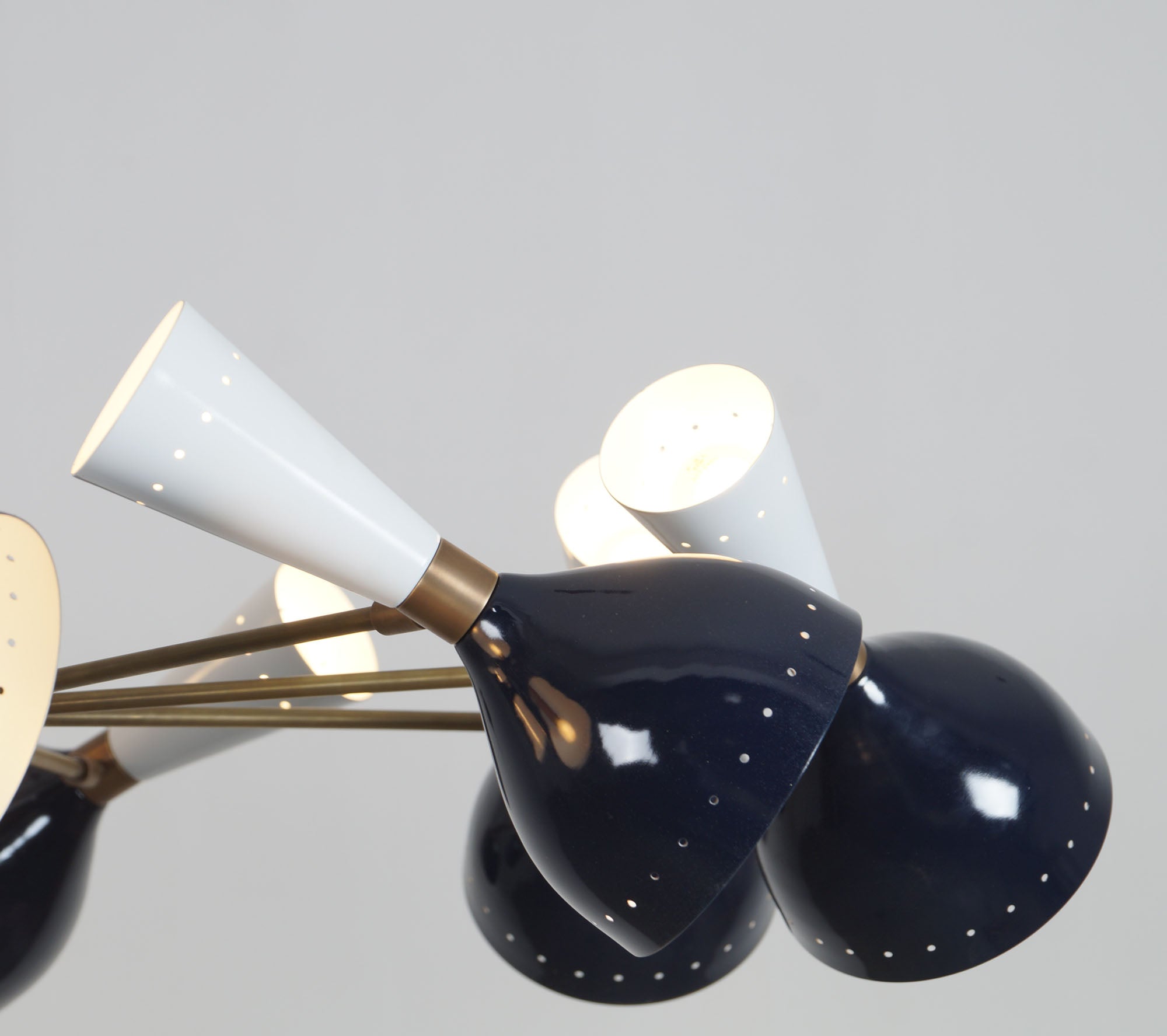 Diabola 8 Shade Light Stilnovo Brass Chandelier Fixture - Doozie Light Studio