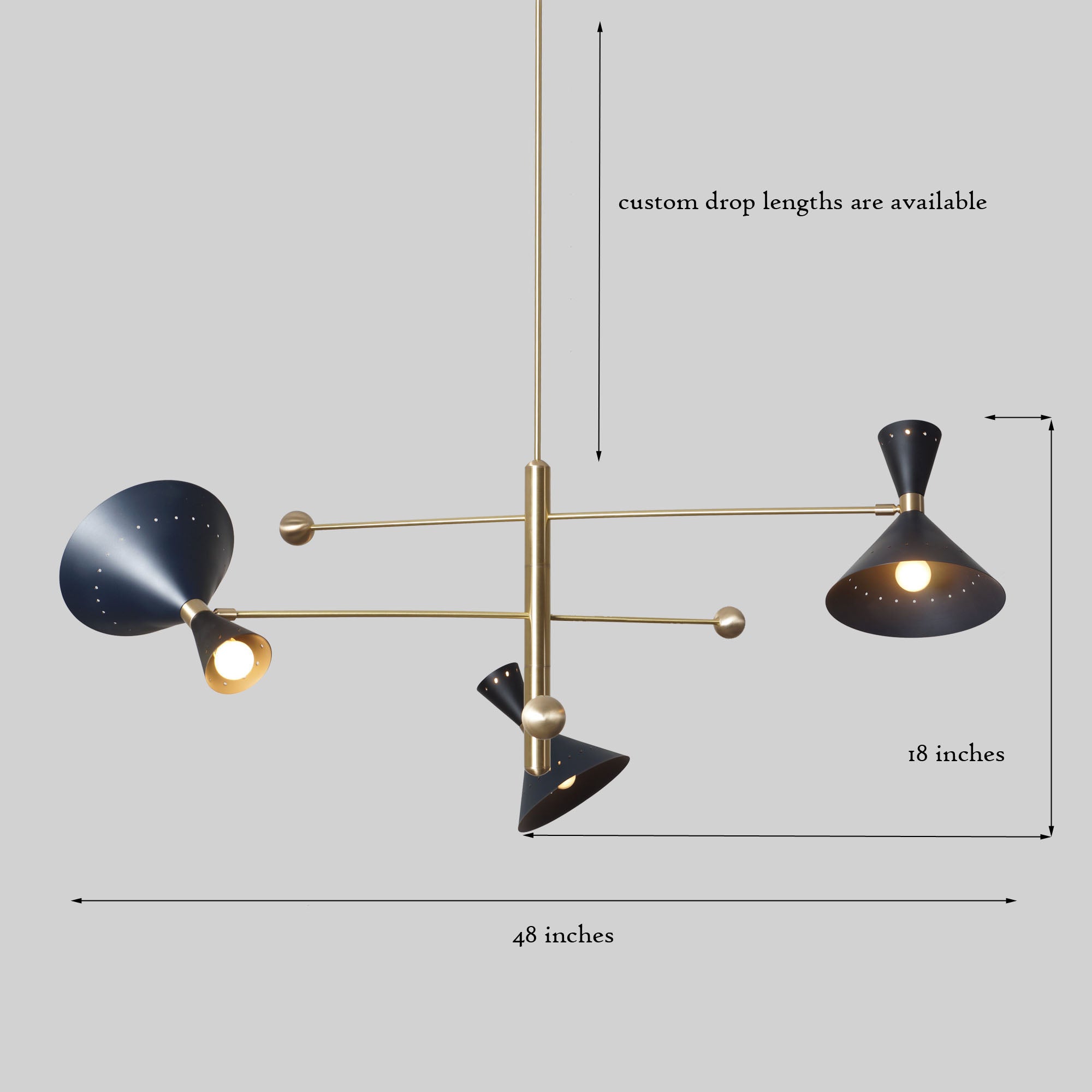 3 Shade Light Stilnovo Brass Chandelier Fixture - Doozie Light Studio