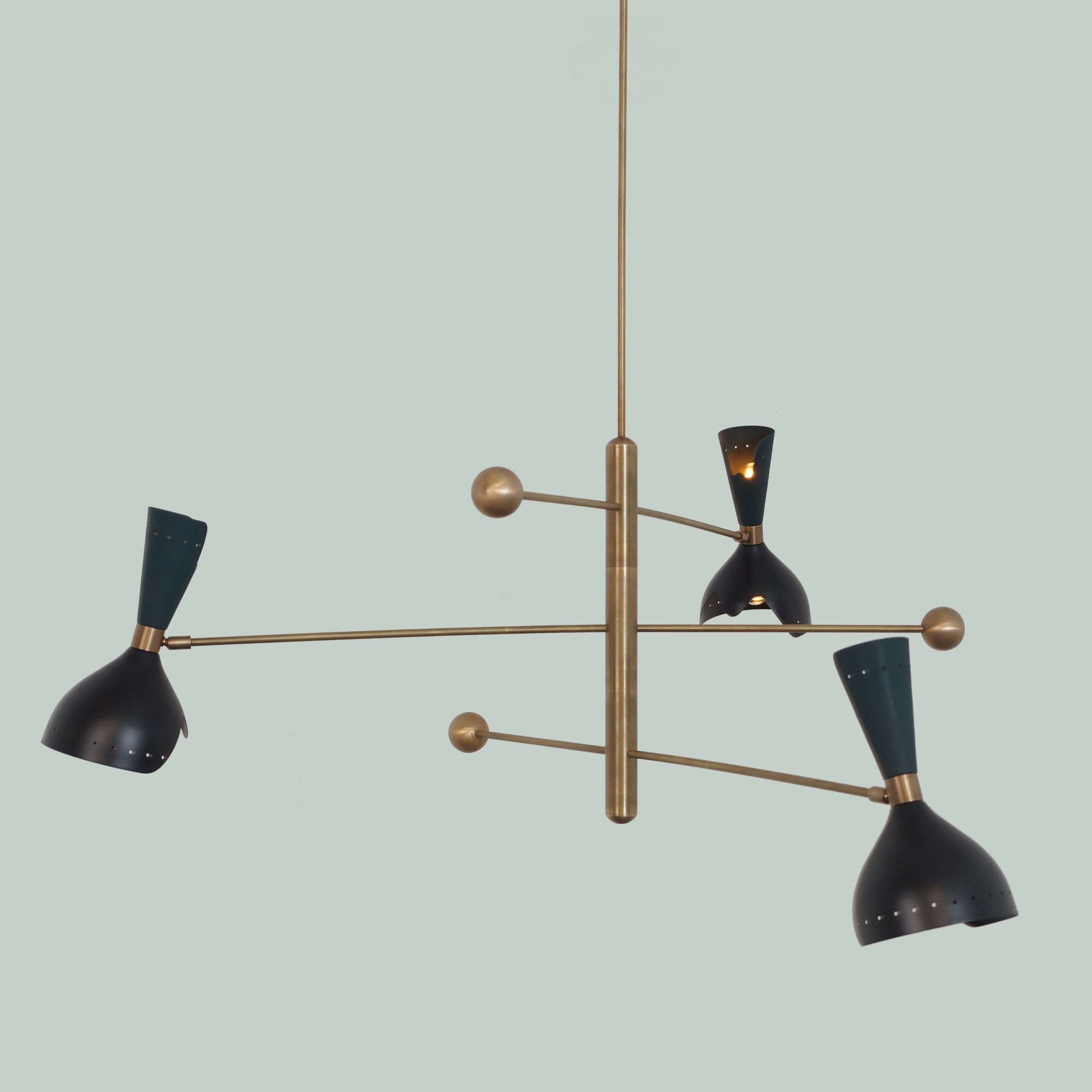 Three Light Shade Brass Pendant Light Fixture - Doozie Light Studio
