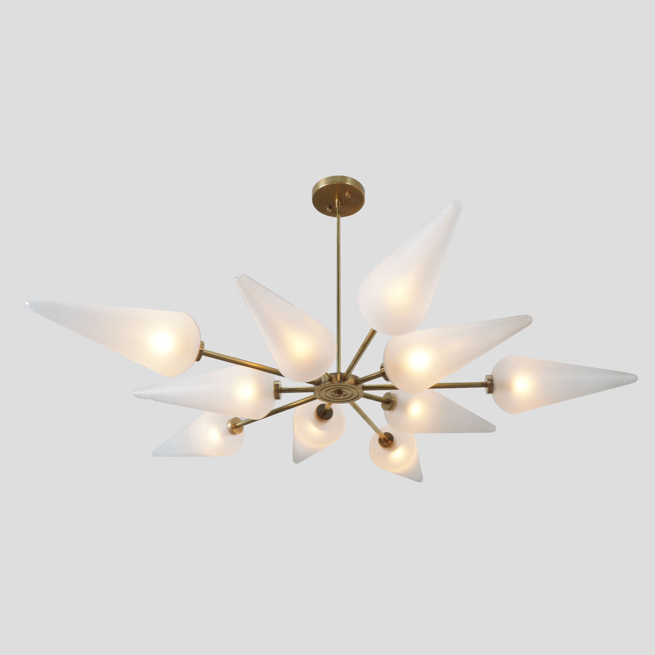 Ten Glass Shade Light Brass Sputnik Chandelier Ceiling Light - Doozie Light Studio