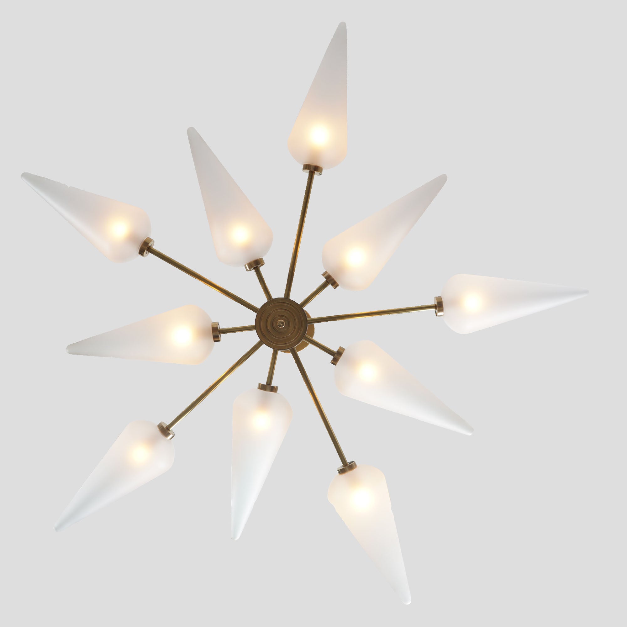Ten Glass Shade Light Brass Sputnik Chandelier Ceiling Light - Doozie Light Studio