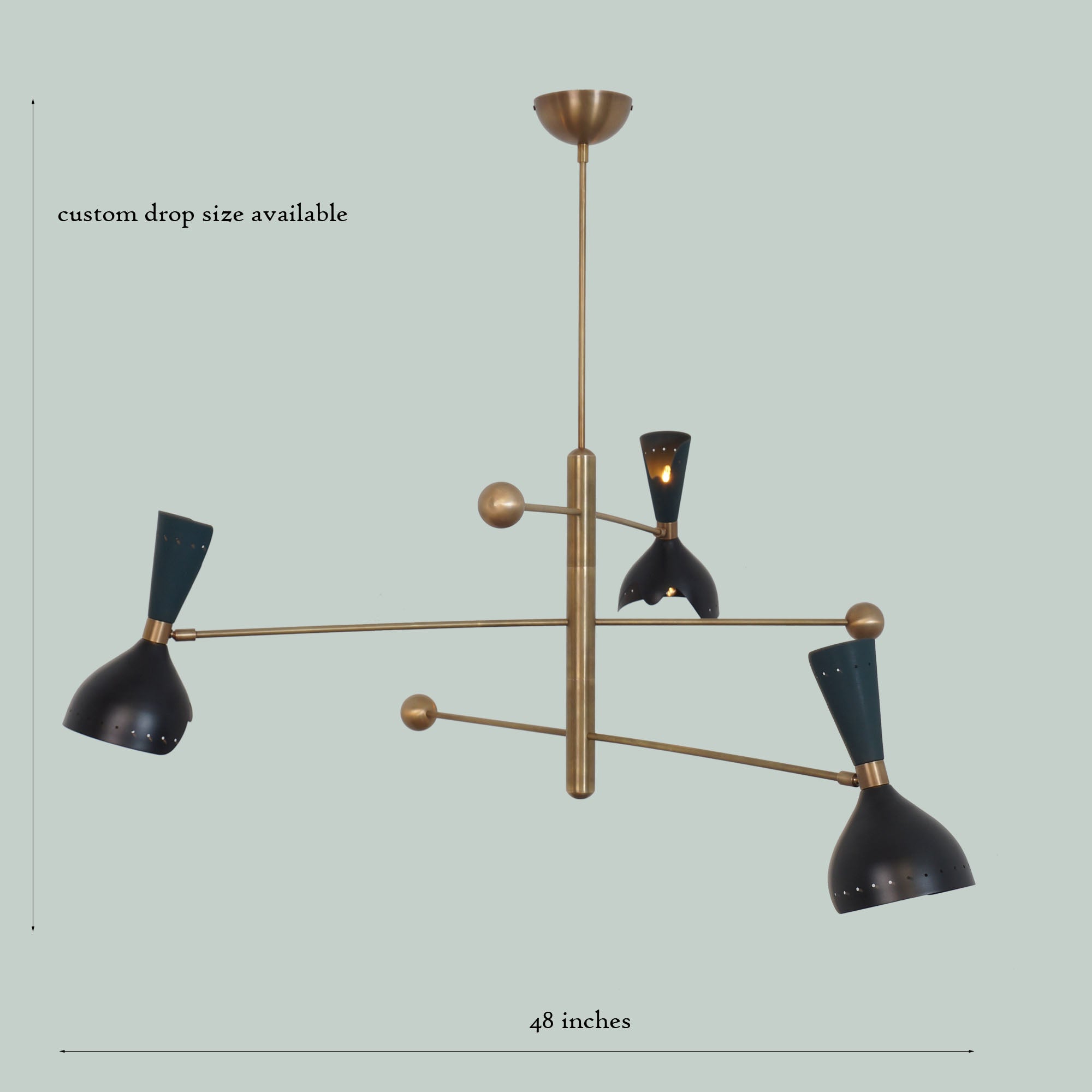 Three Light Shade Brass Pendant Light Fixture - Doozie Light Studio