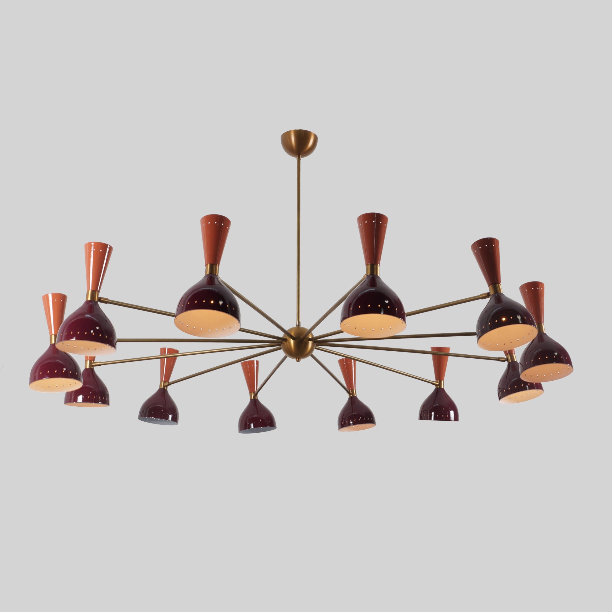 Diabola 12 Shade Light Stilnovo Brass Chandelier Fixture - Doozie Light Studio