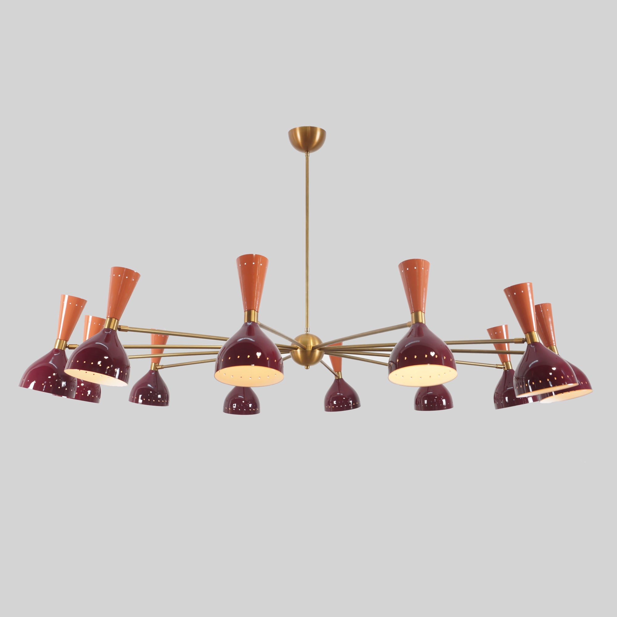 Diabola 12 Shade Light Stilnovo Brass Chandelier Fixture - Doozie Light Studio