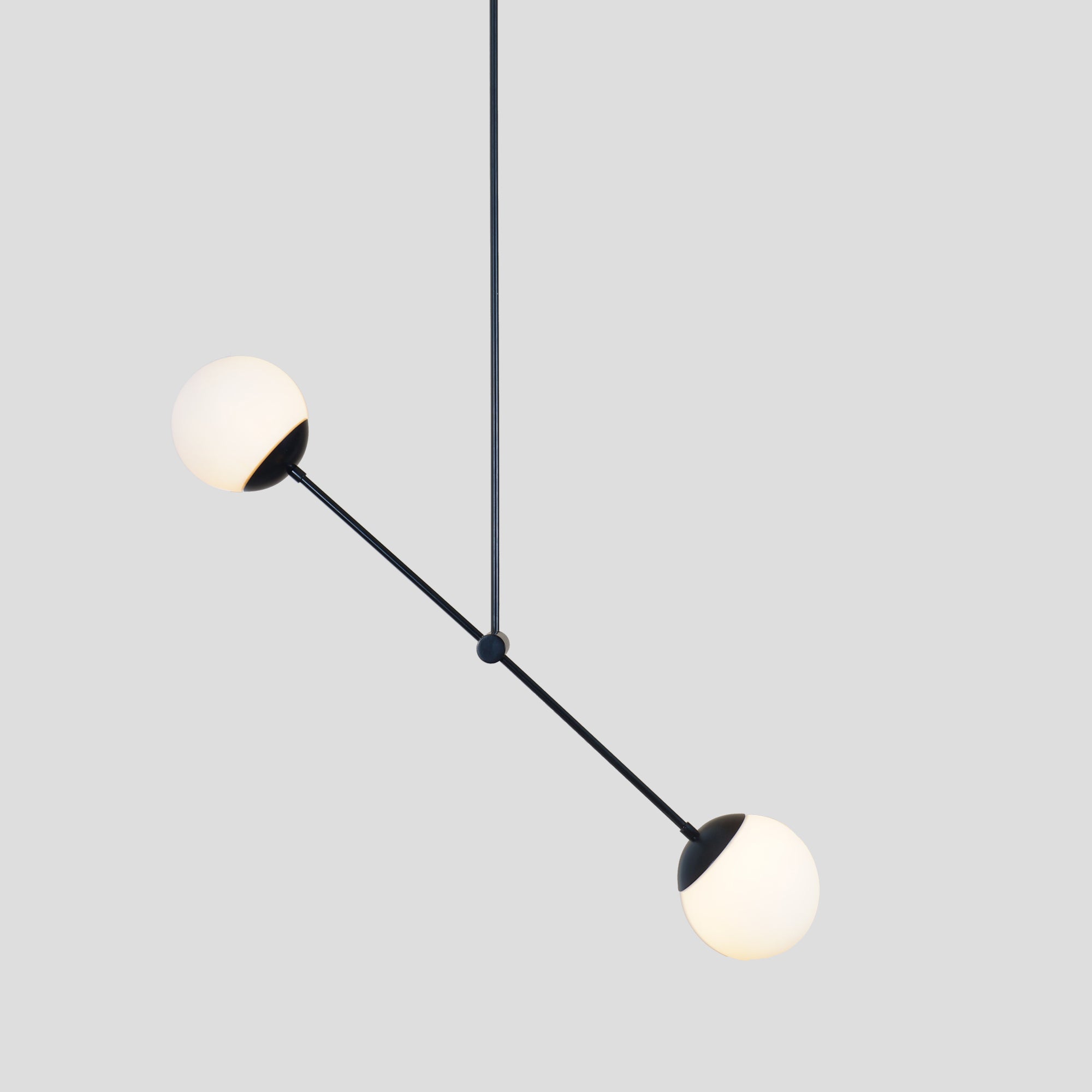 Two Globe Light Brass Linear Pendant Light - Doozie Light Studio
