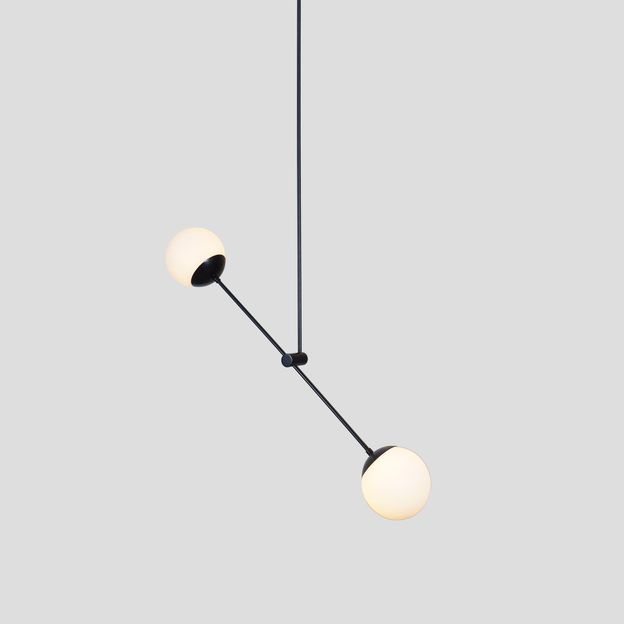 Two Globe Light Brass Linear Pendant Light - Doozie Light Studio
