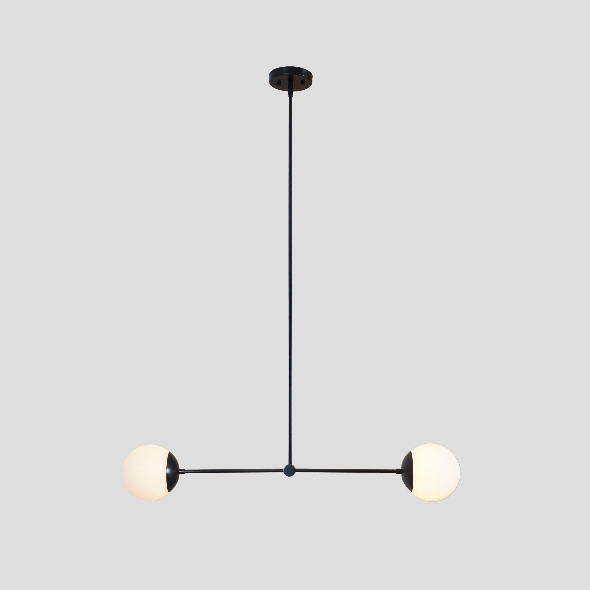 Two Globe Light Brass Linear Pendant Light - Doozie Light Studio