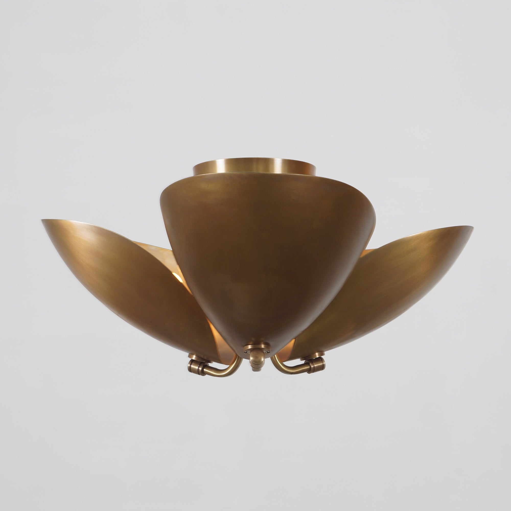 Three Light Shade Turtle Flush Mount Brass Ceiling Fixture - Doozie Light Studio