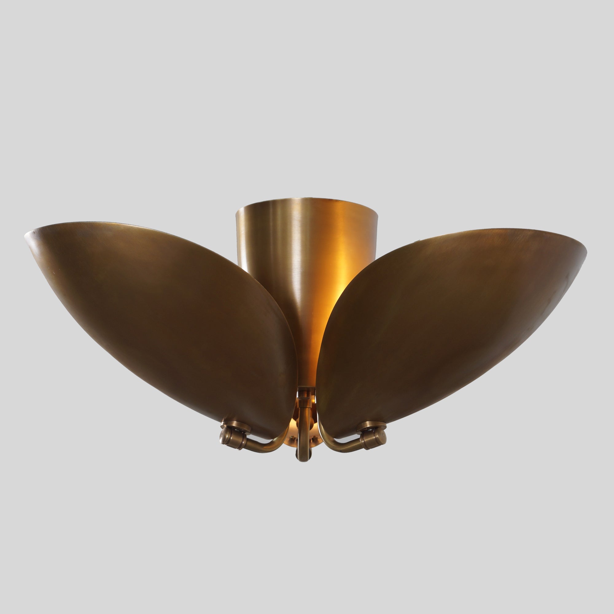 Three Light Shade Turtle Flush Mount Brass Ceiling Fixture - Doozie Light Studio