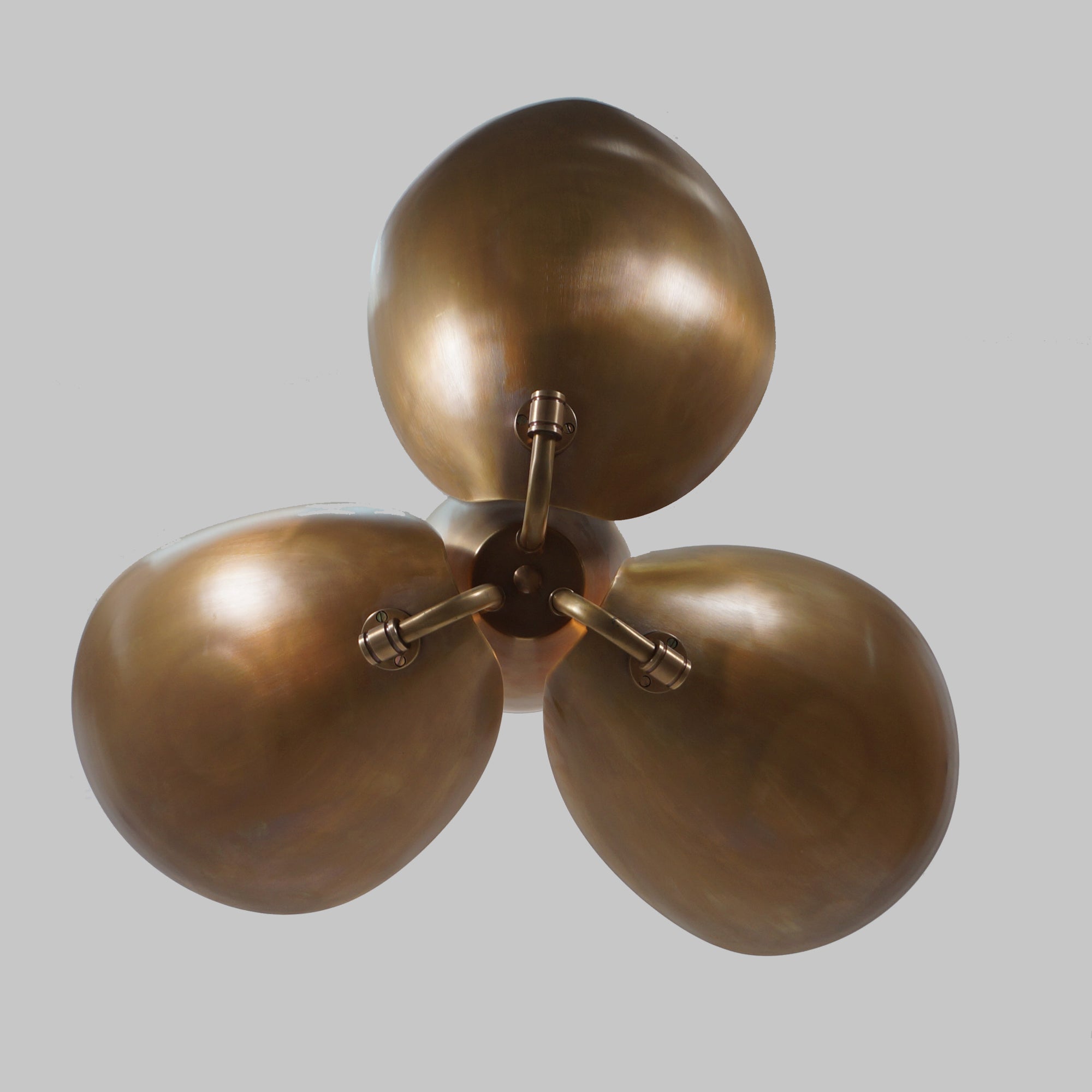 Three Light Shade Turtle Flush Mount Brass Ceiling Fixture - Doozie Light Studio