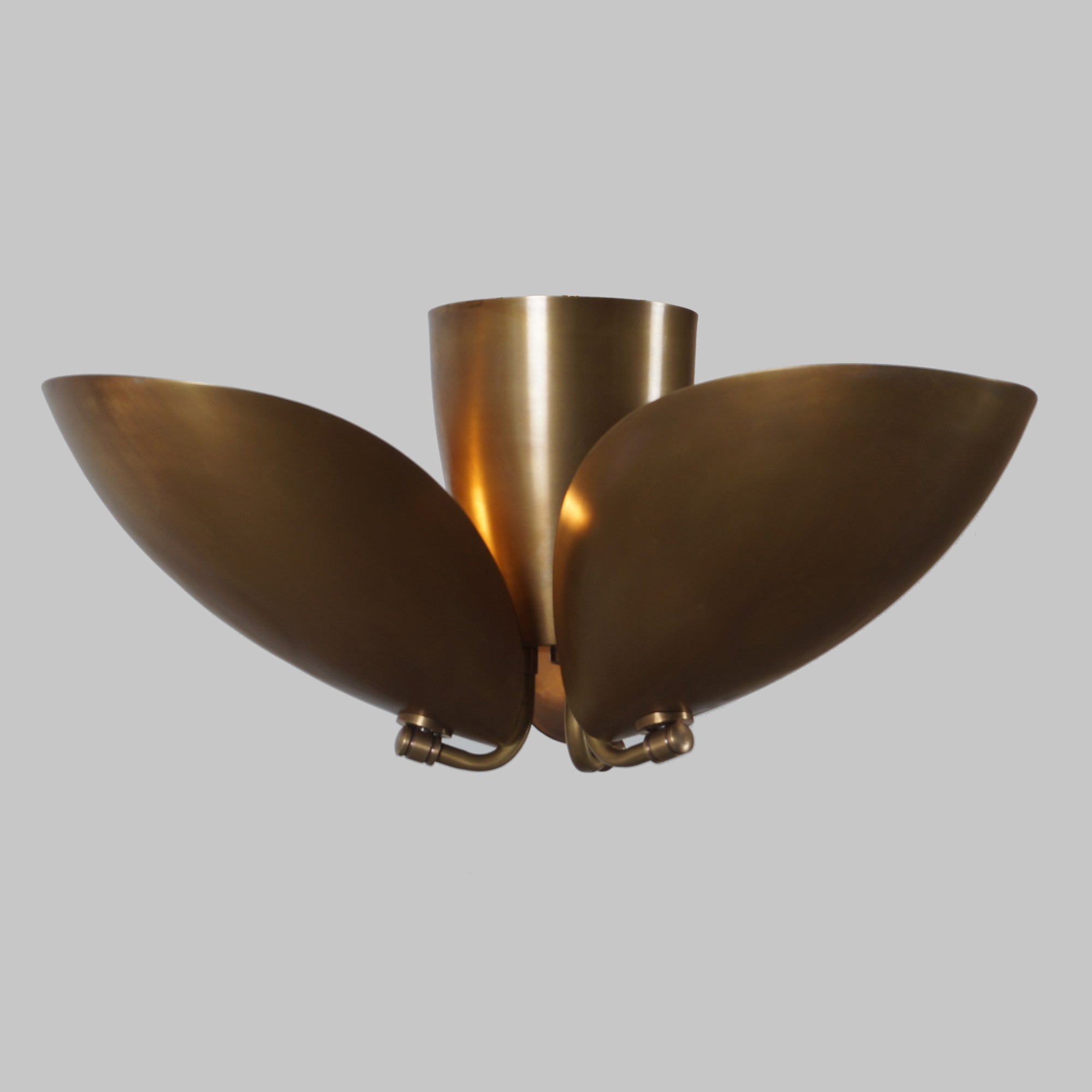 Three Light Shade Turtle Flush Mount Brass Ceiling Fixture - Doozie Light Studio
