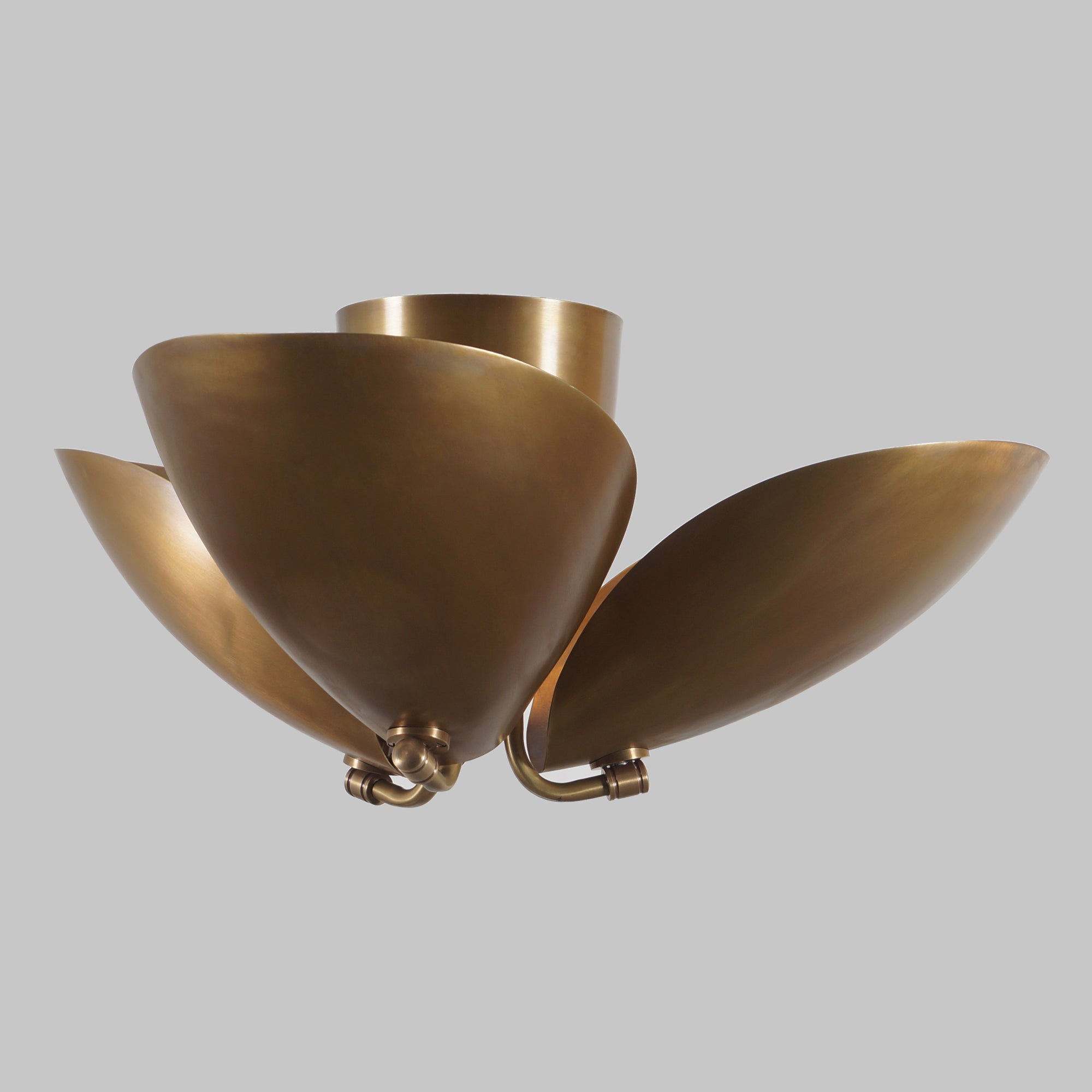 Three Light Shade Turtle Flush Mount Brass Ceiling Fixture - Doozie Light Studio