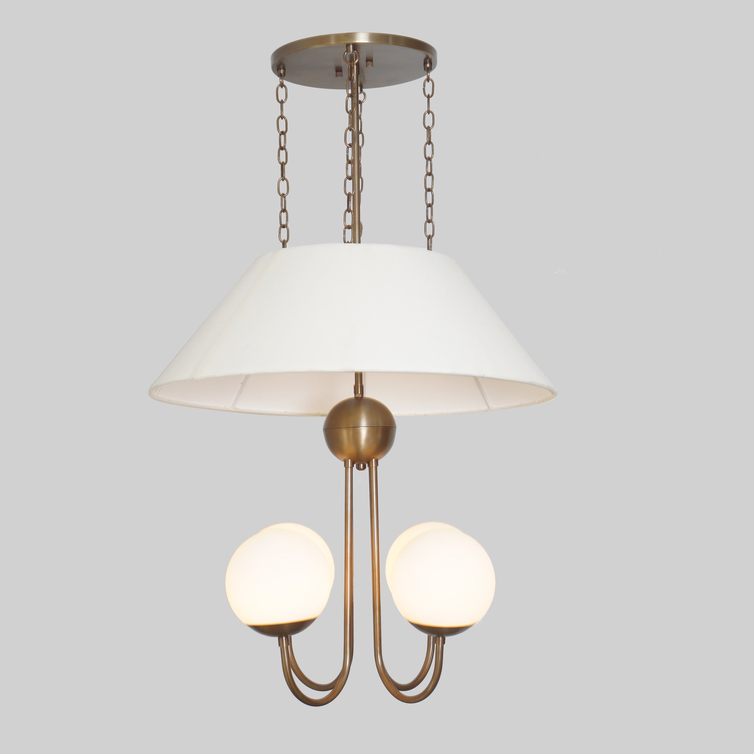 Four Globe Linen Shade Light Brass Pendant Light Fixture - Doozie Light Studio