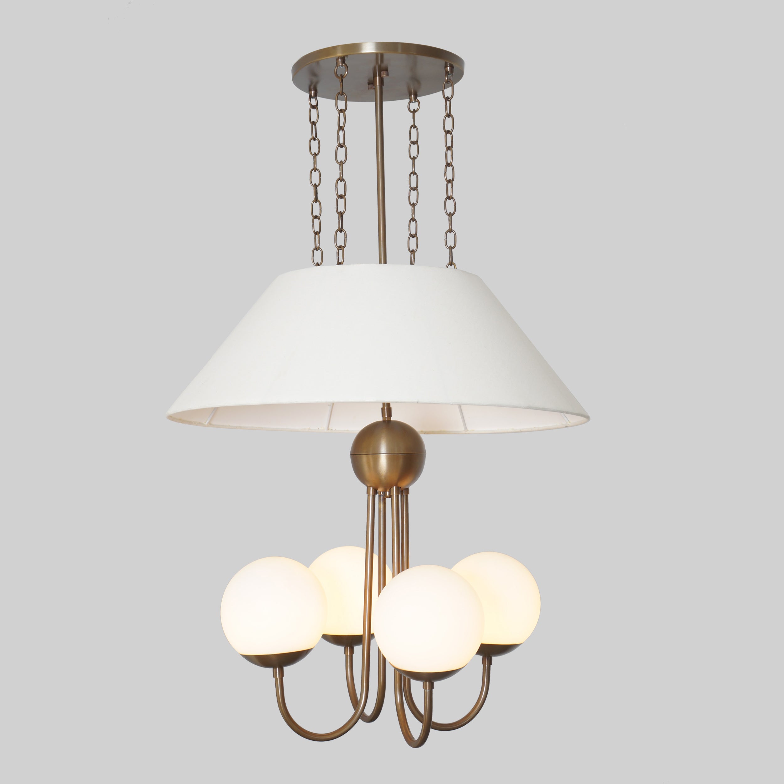 Four Globe Linen Shade Light Brass Pendant Light Fixture - Doozie Light Studio