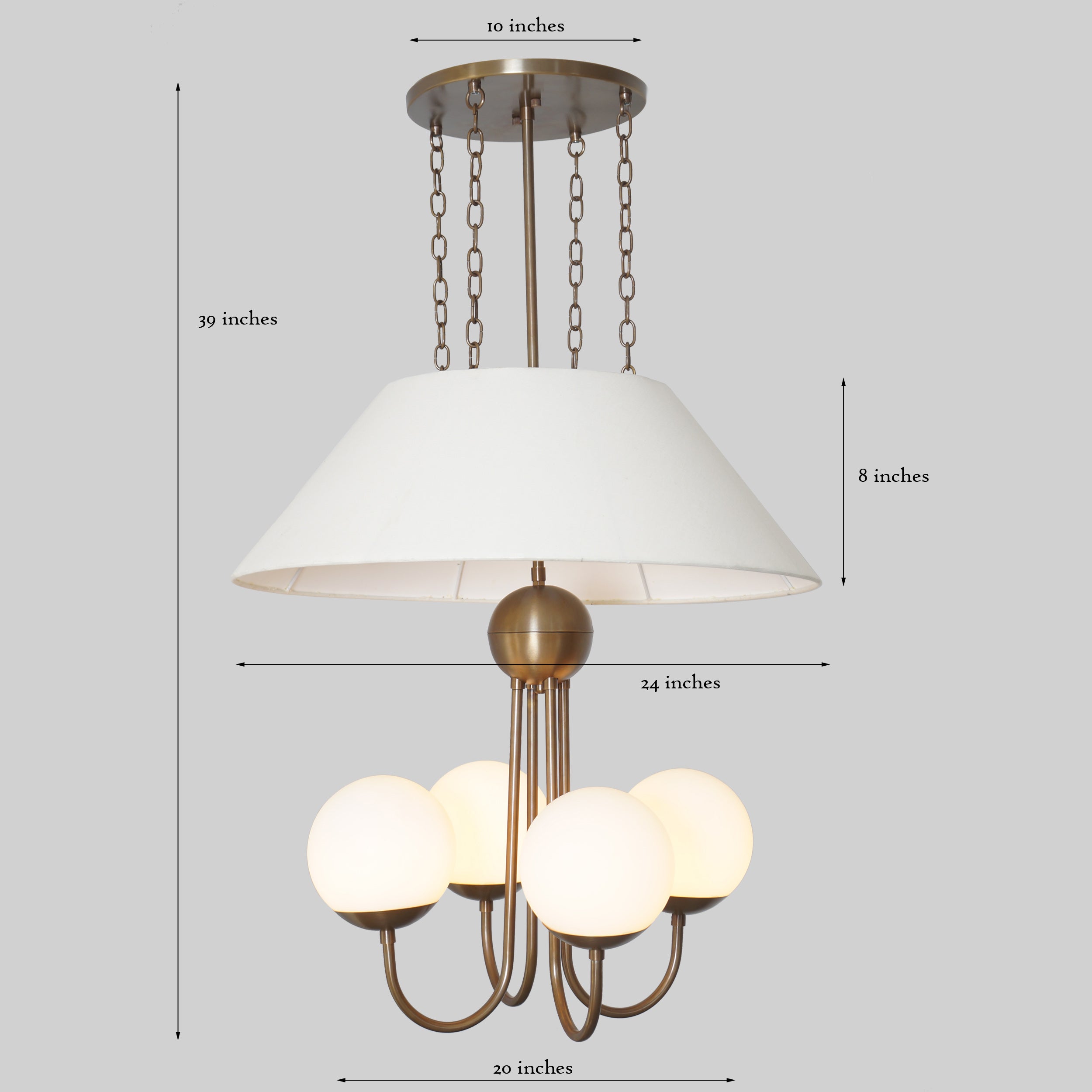Four Globe Linen Shade Light Brass Pendant Light Fixture - Doozie Light Studio