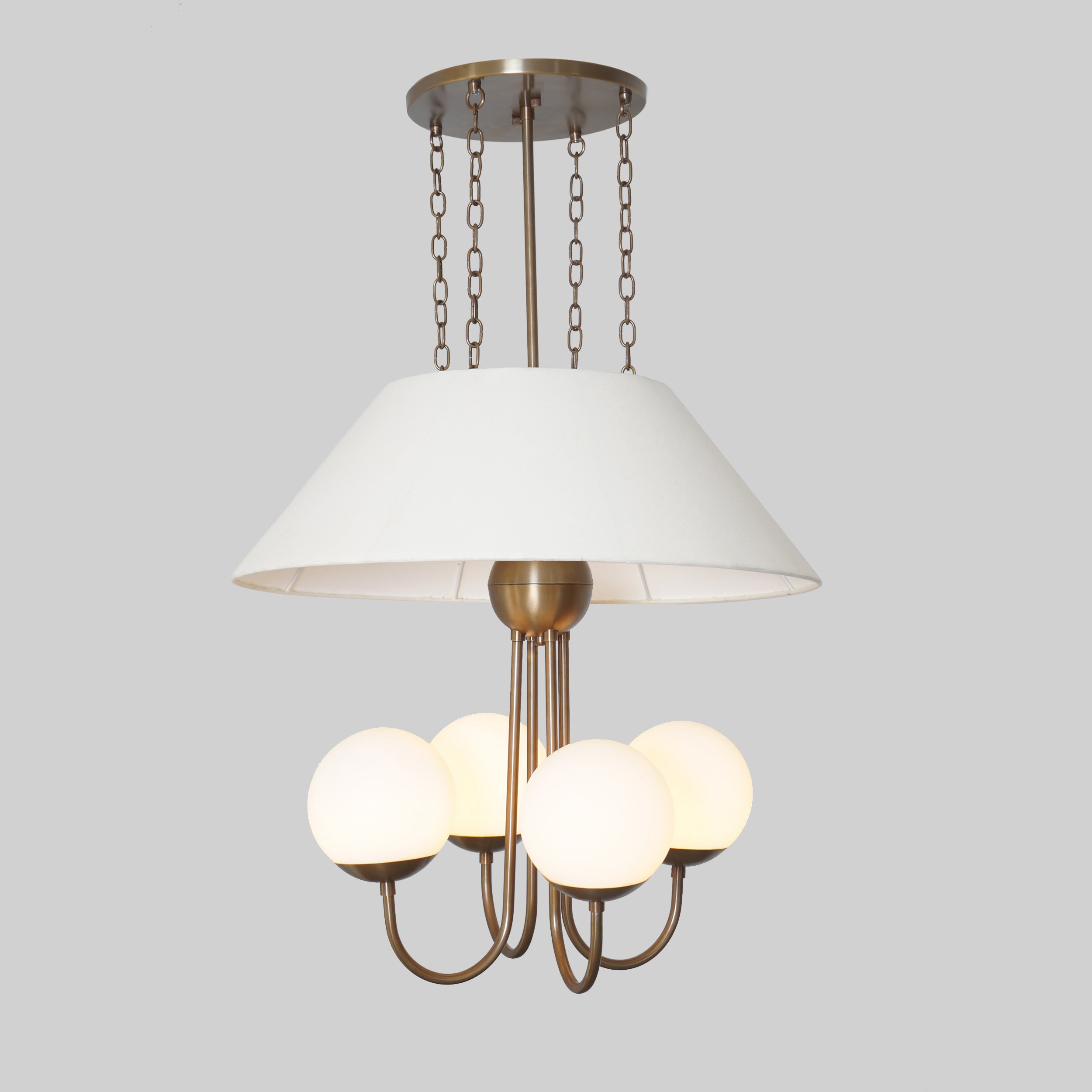 Four Globe Linen Shade Light Brass Pendant Light Fixture - Doozie Light Studio