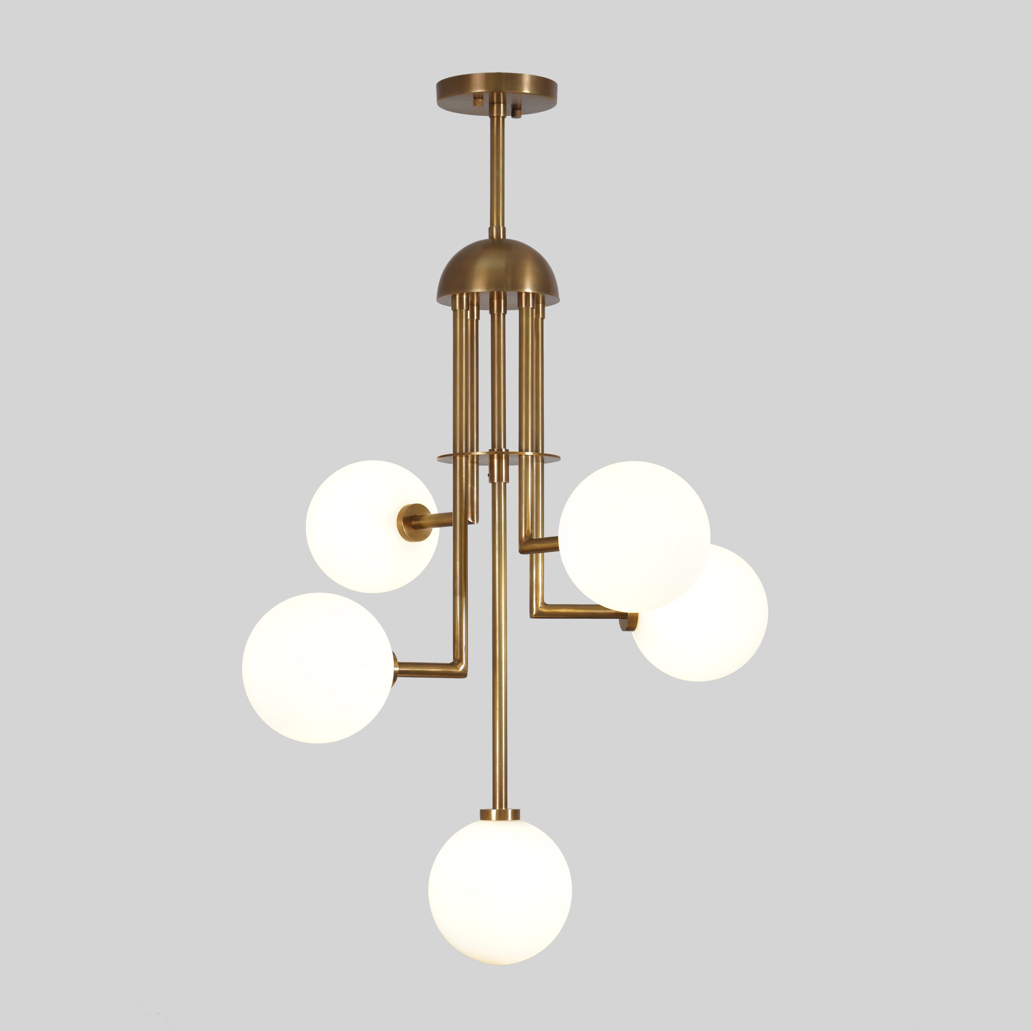 Five Globe Brass Ceiling Chandelier Pendant Light - Doozie Light Studio