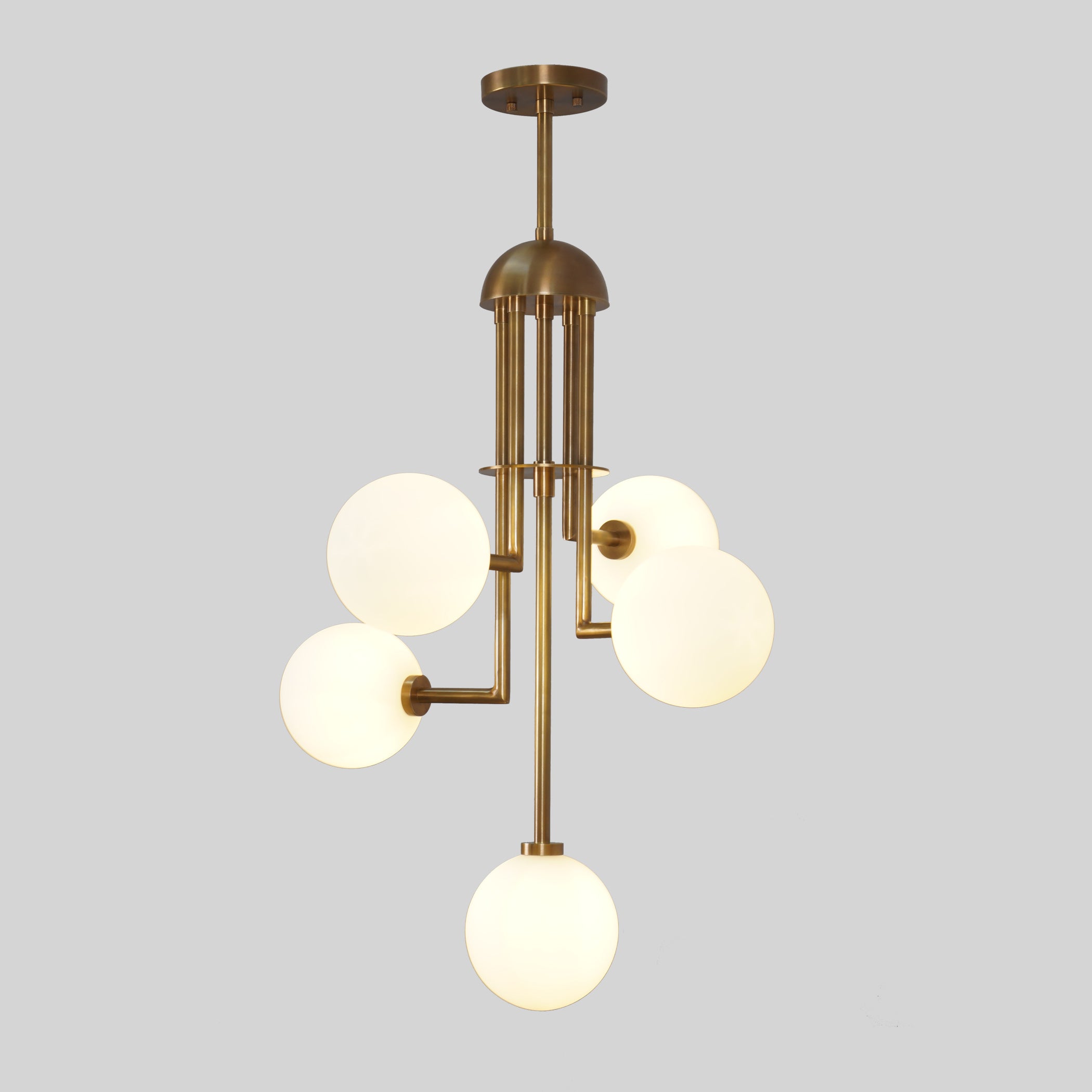 Five Globe Brass Ceiling Chandelier Pendant Light - Doozie Light Studio