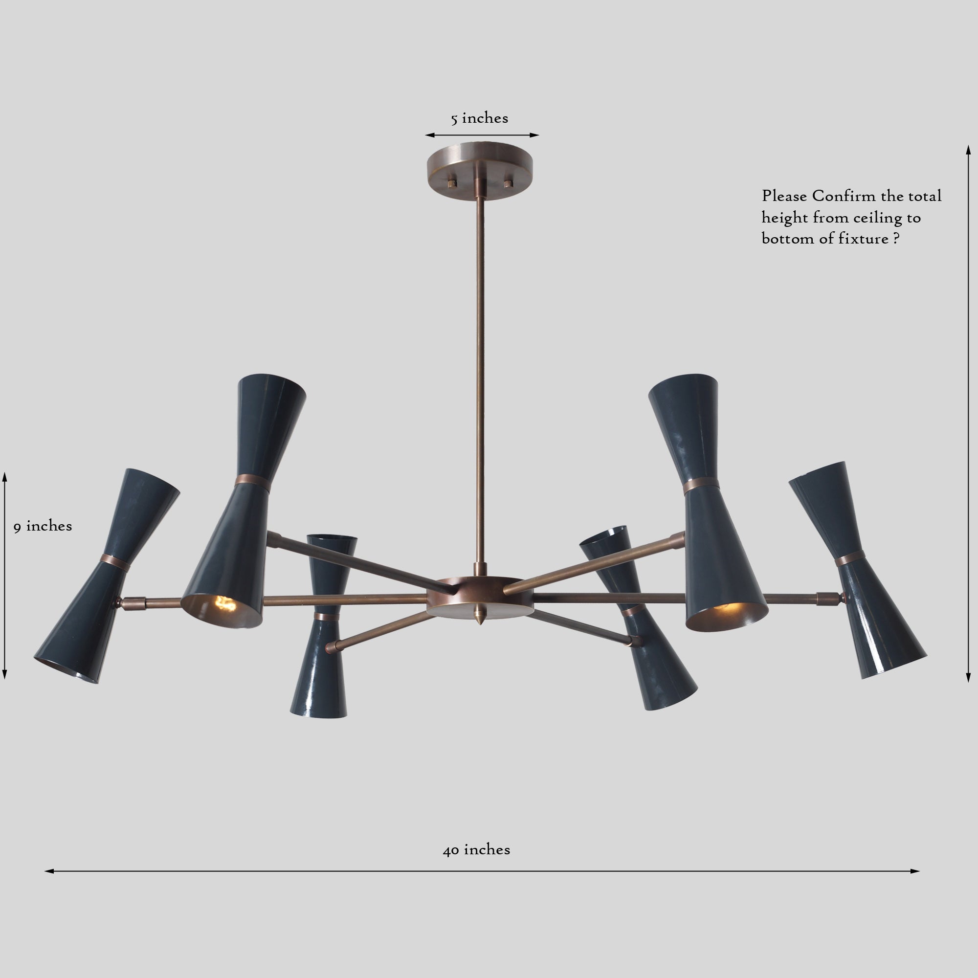 Six Light Brass Sputnik Chandelier - Doozie Light Studio