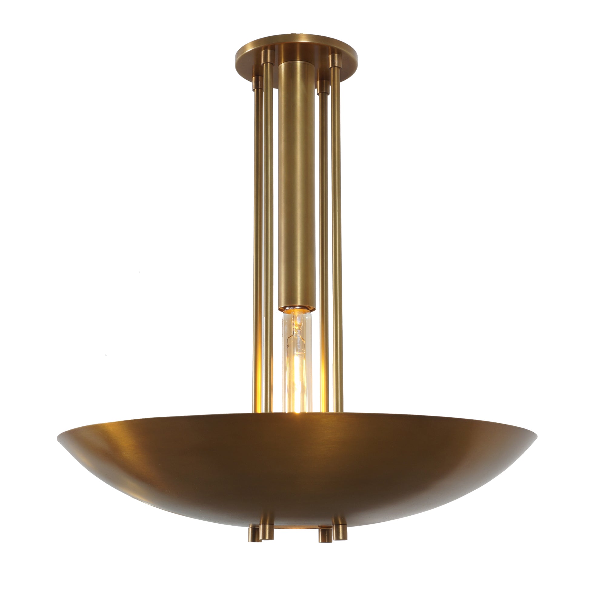 Single Curved Disk Shade Brass Pendant Light - Semi Flush Mount - Doozie Light Studio