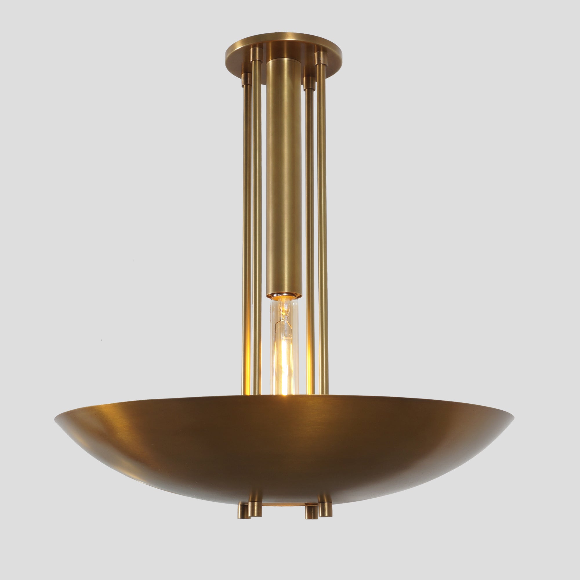 Single Curved Disk Shade Brass Pendant Light - Semi Flush Mount - Doozie Light Studio