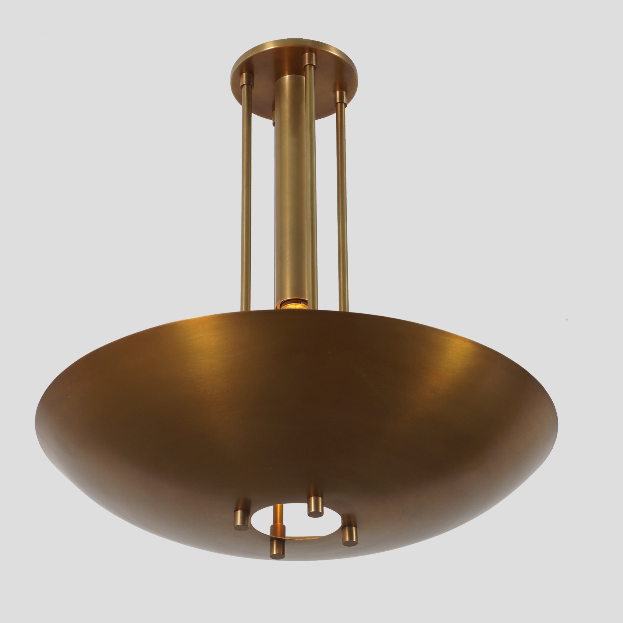 Single Curved Disk Shade Brass Pendant Light - Semi Flush Mount - Doozie Light Studio