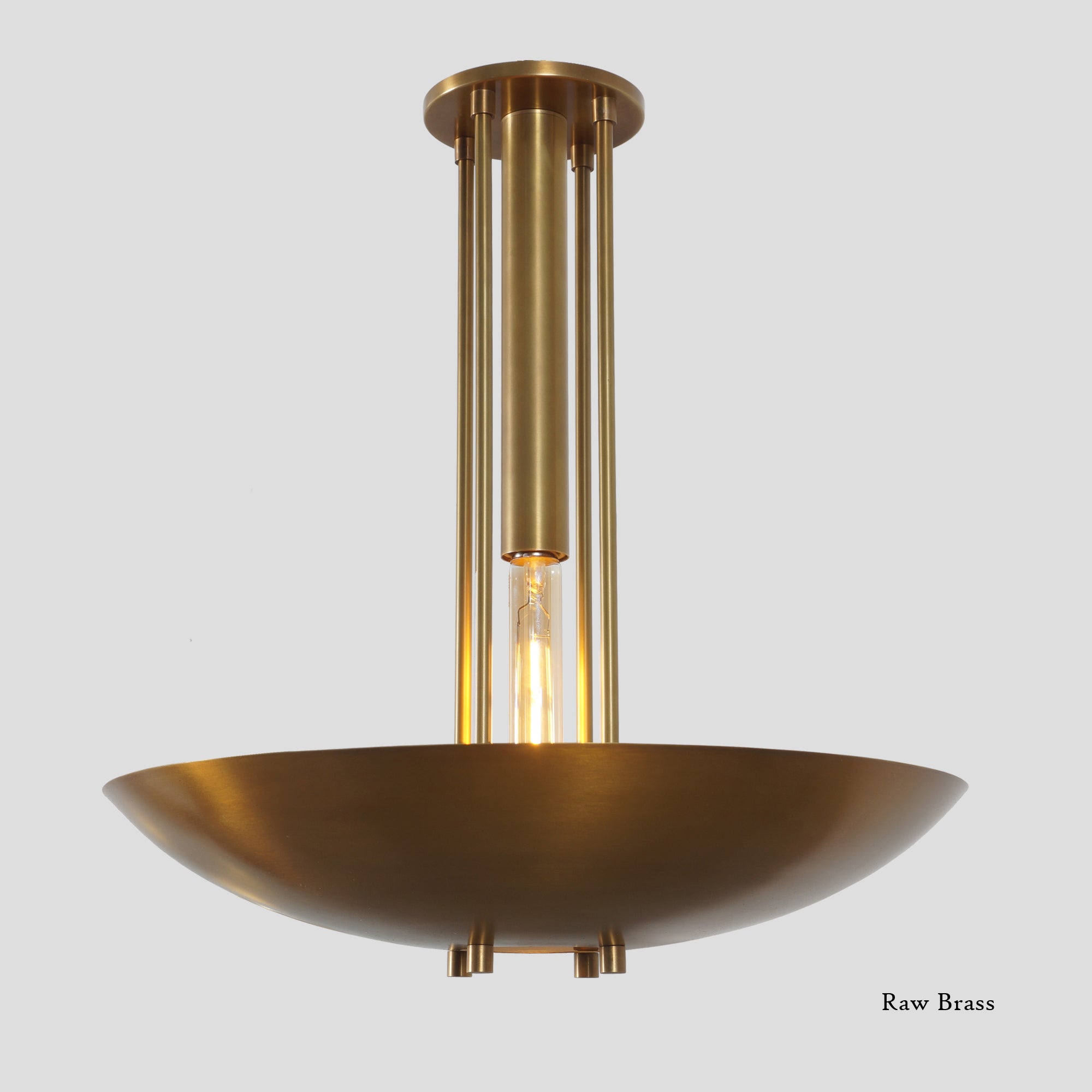 Single Curved Disk Shade Brass Pendant Light - Semi Flush Mount - Doozie Light Studio