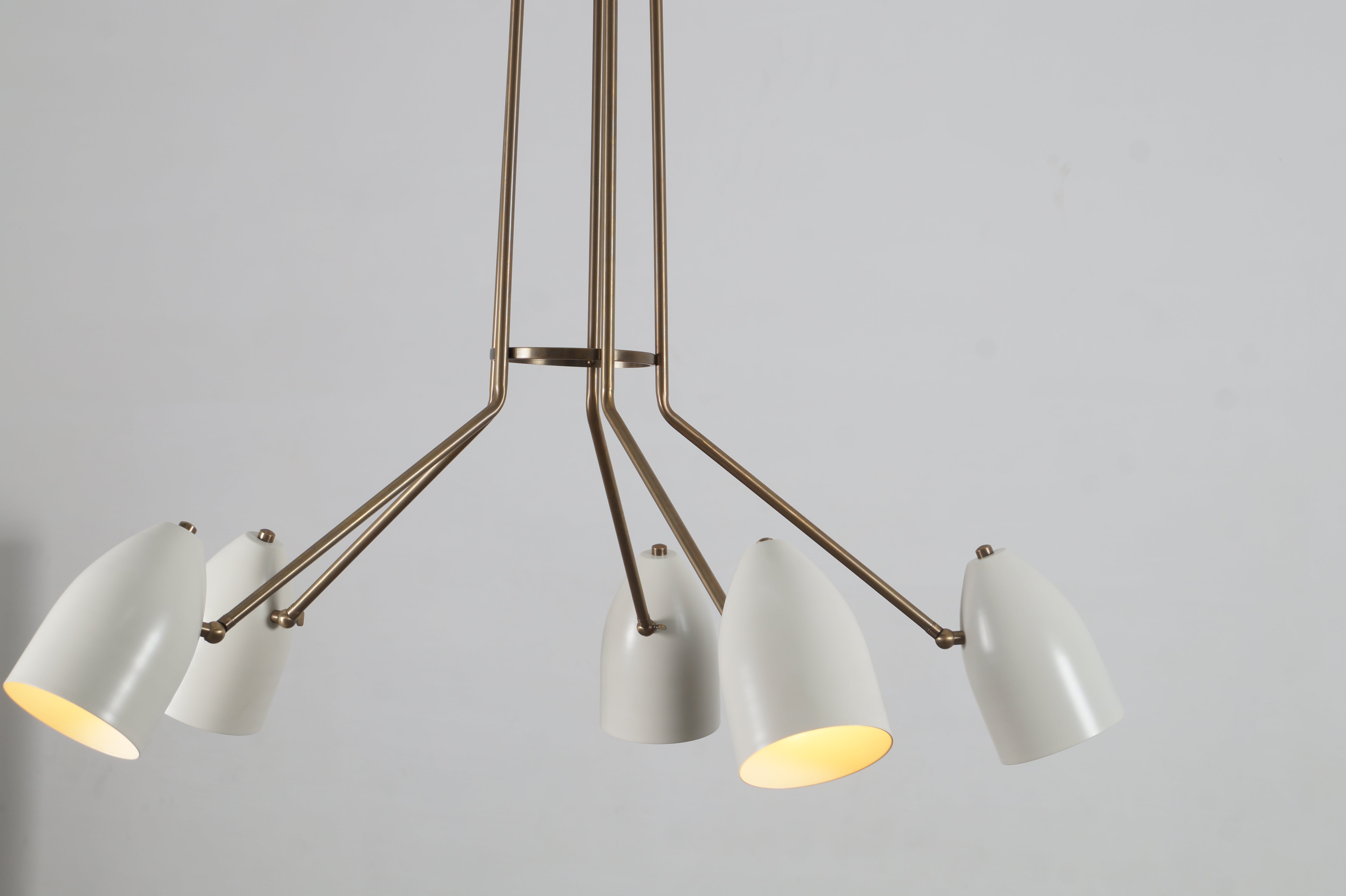 Five Shade Brass Sputnik Chandelier Light Fixture - Doozie Light Studio