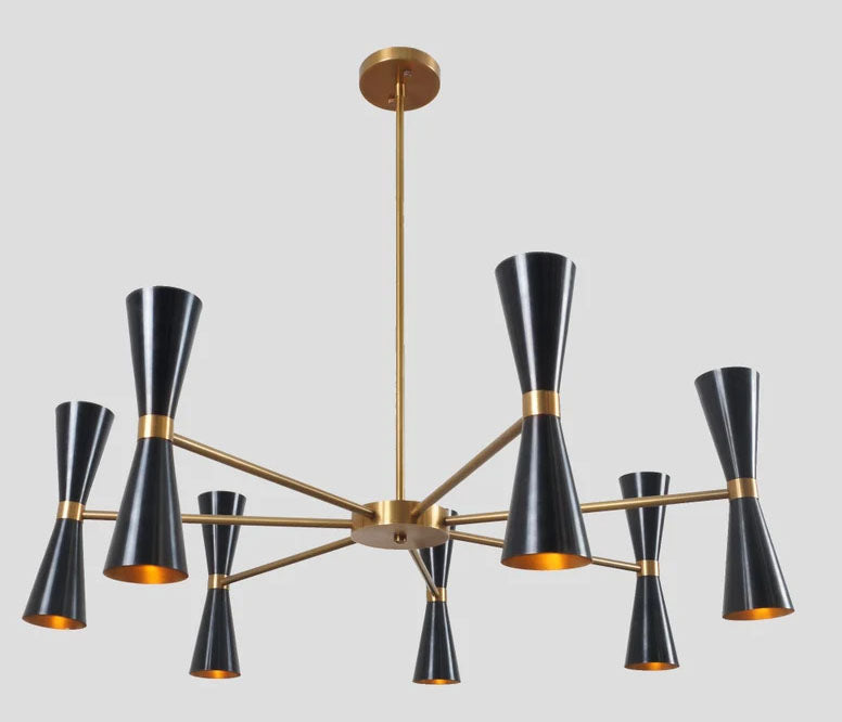 Modern Brass Fourteen Light Sputnik Chandelier Light Fixture - Doozie Light Studio