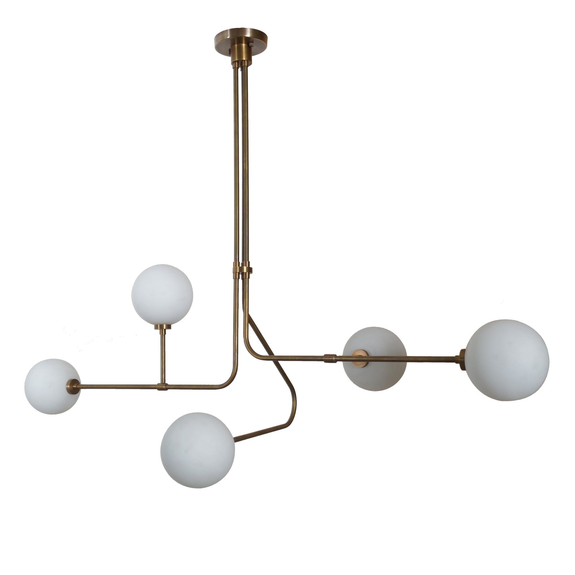 Five Globe Brass Sputnik Linear Chandelier Light Fixture - Doozie Light Studio