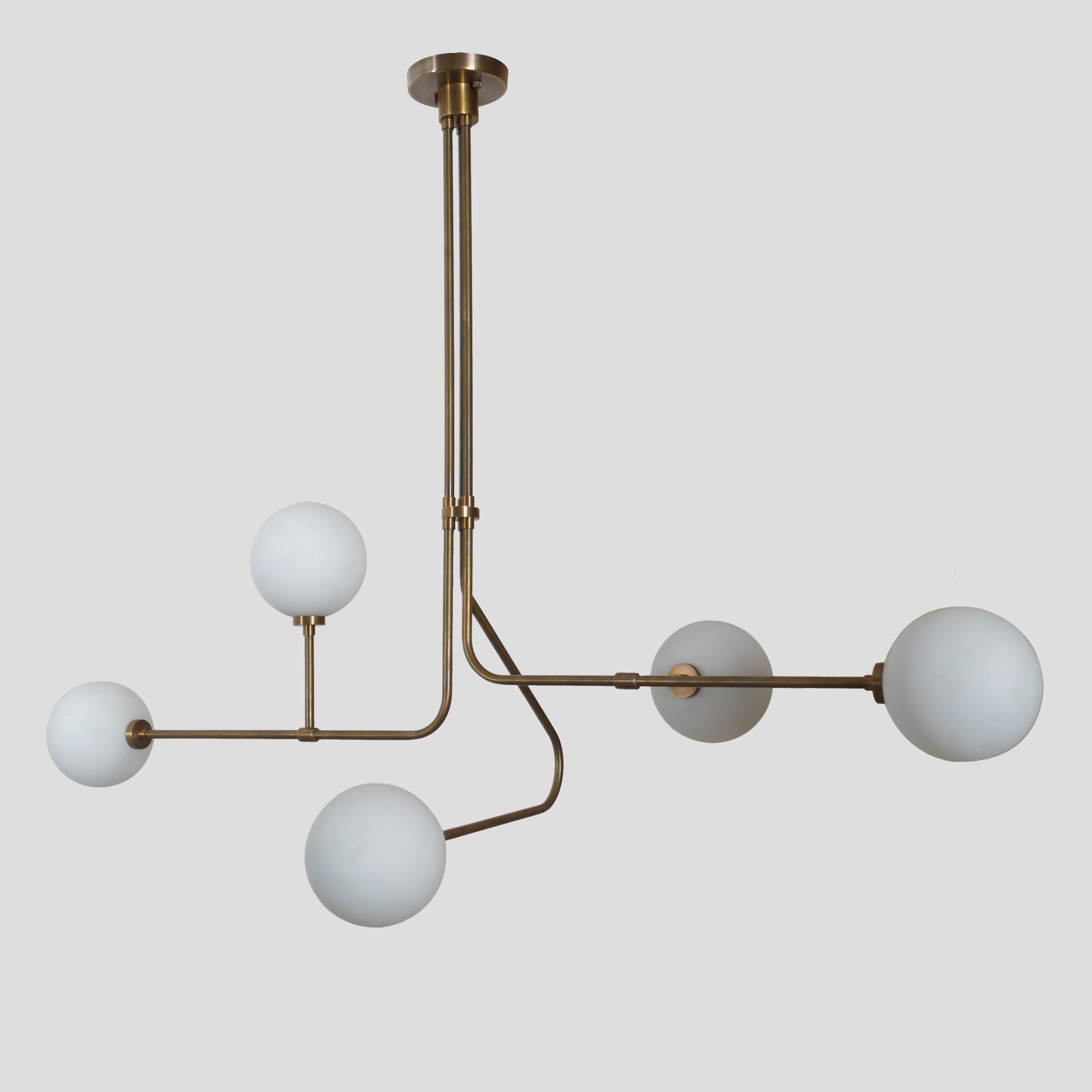 Five Globe Brass Sputnik Linear Chandelier Light Fixture - Doozie Light Studio