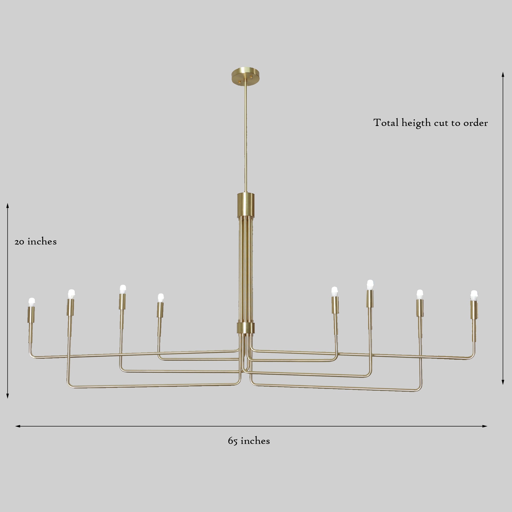 Eight Arm Light Brass Linear Sputnik Chandelier Light - Doozie Light Studio