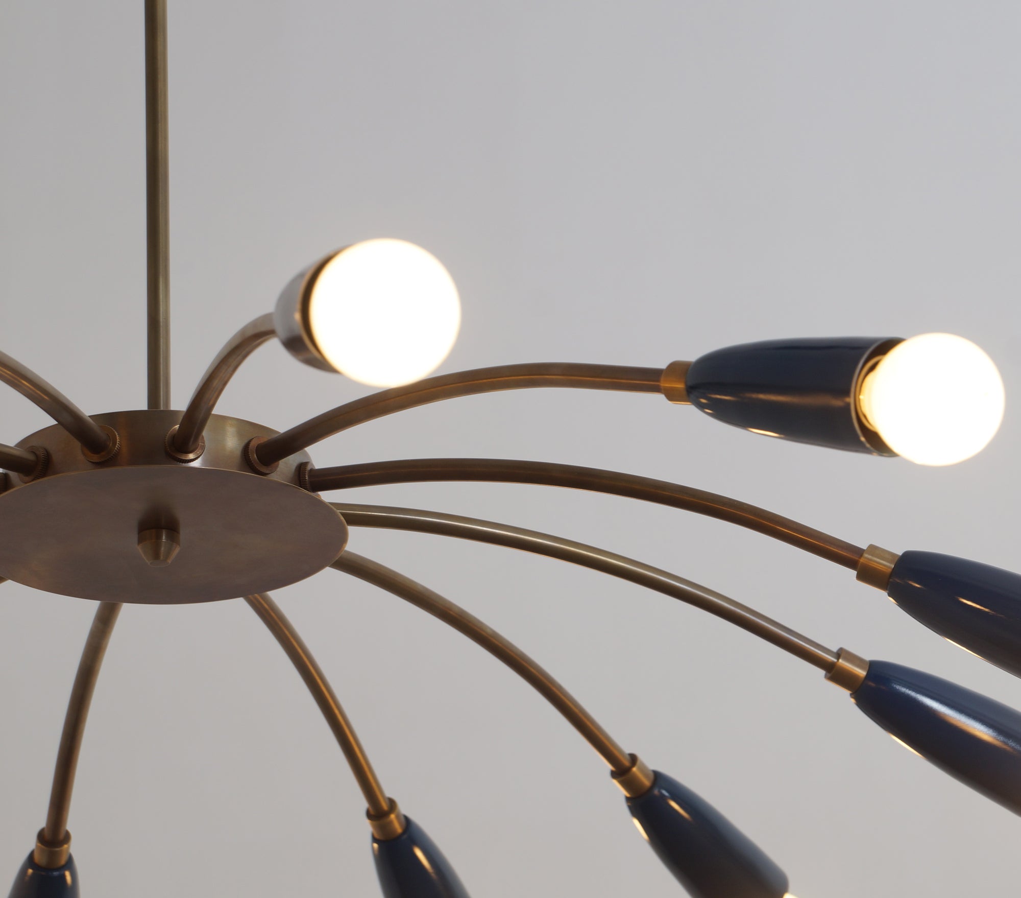 Twelve Light Brass Sputnik Chandelier - Doozie Light Studio