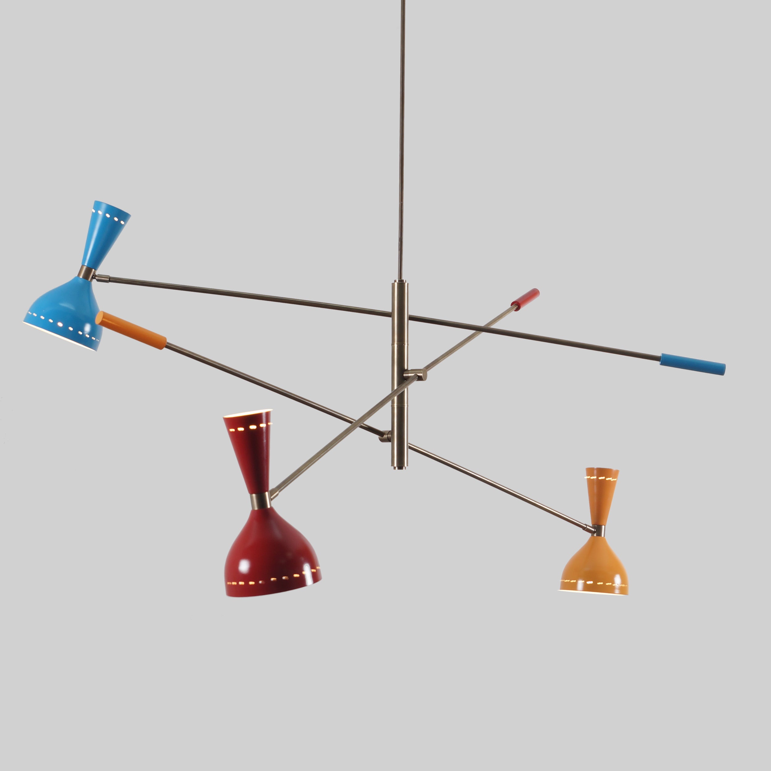 Triennale 3 Stilnovo Brass Chandelier Multi Color Shade - Doozie Light Studio