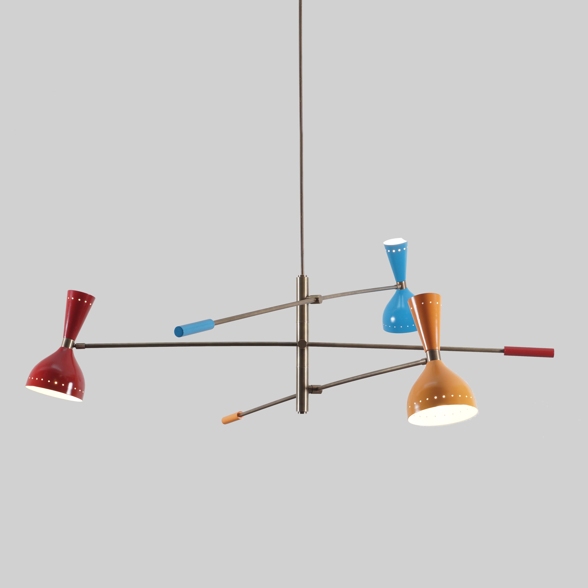 Triennale 3 Stilnovo Brass Chandelier Multi Color Shade - Doozie Light Studio